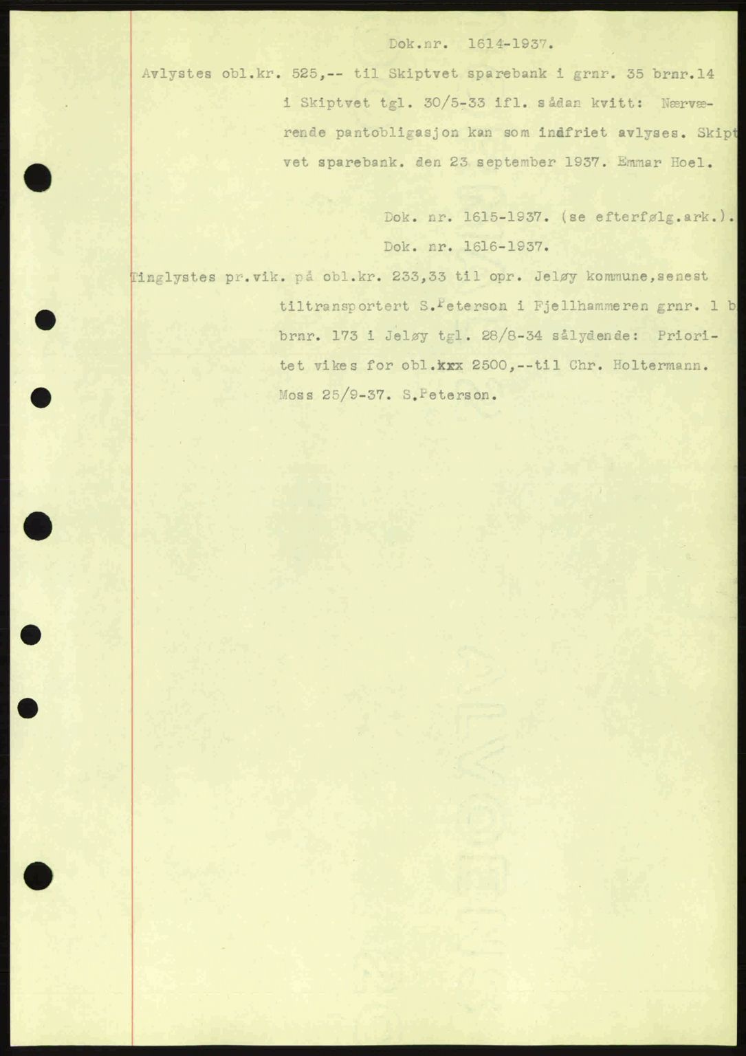 Moss sorenskriveri, SAO/A-10168: Pantebok nr. B4, 1937-1938, Dagboknr: 1614/1937