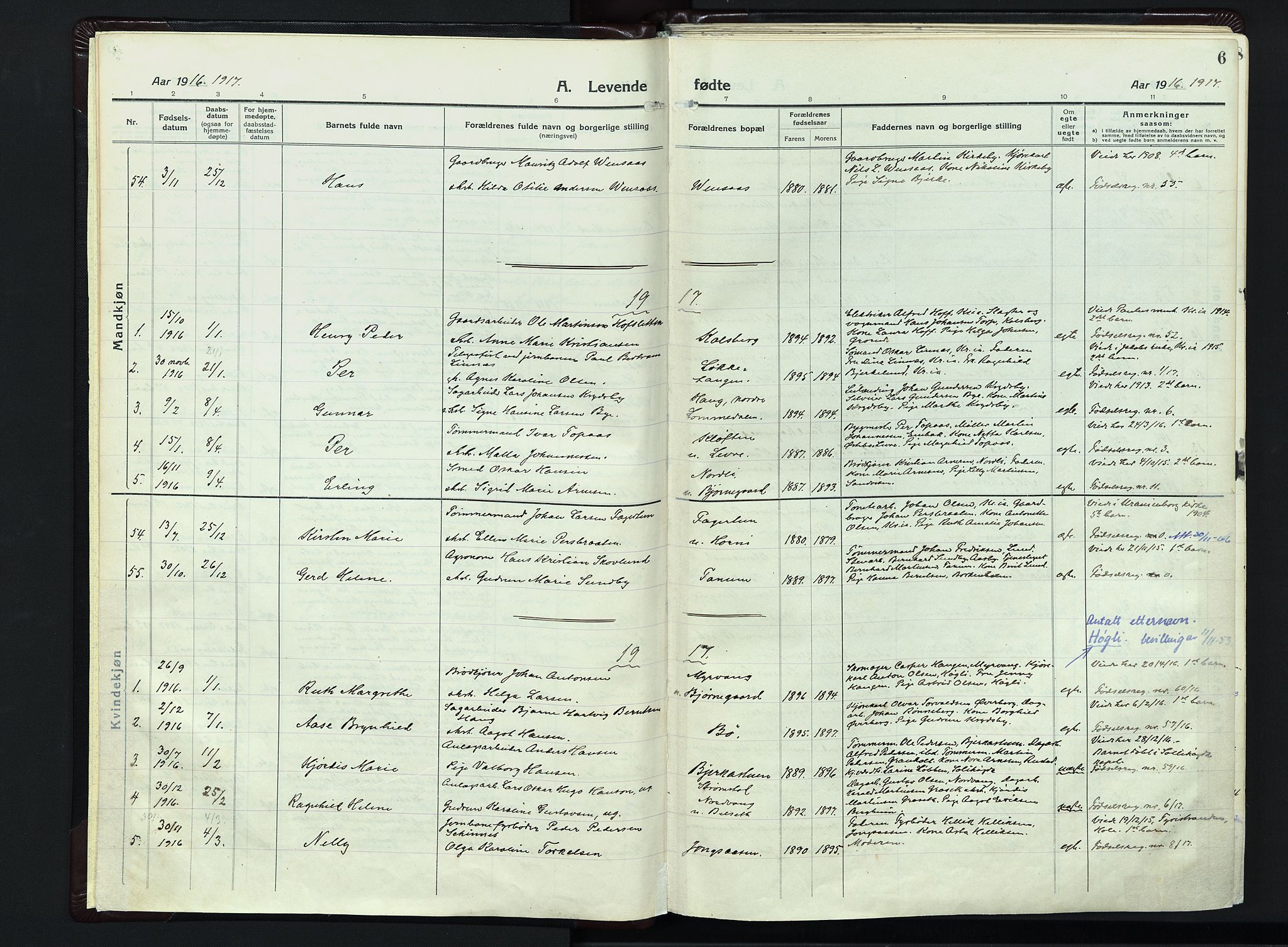 Vestre Bærum prestekontor Kirkebøker, AV/SAO-A-10209a/F/Fa/L0003: Ministerialbok nr. 3, 1916-1930, s. 6