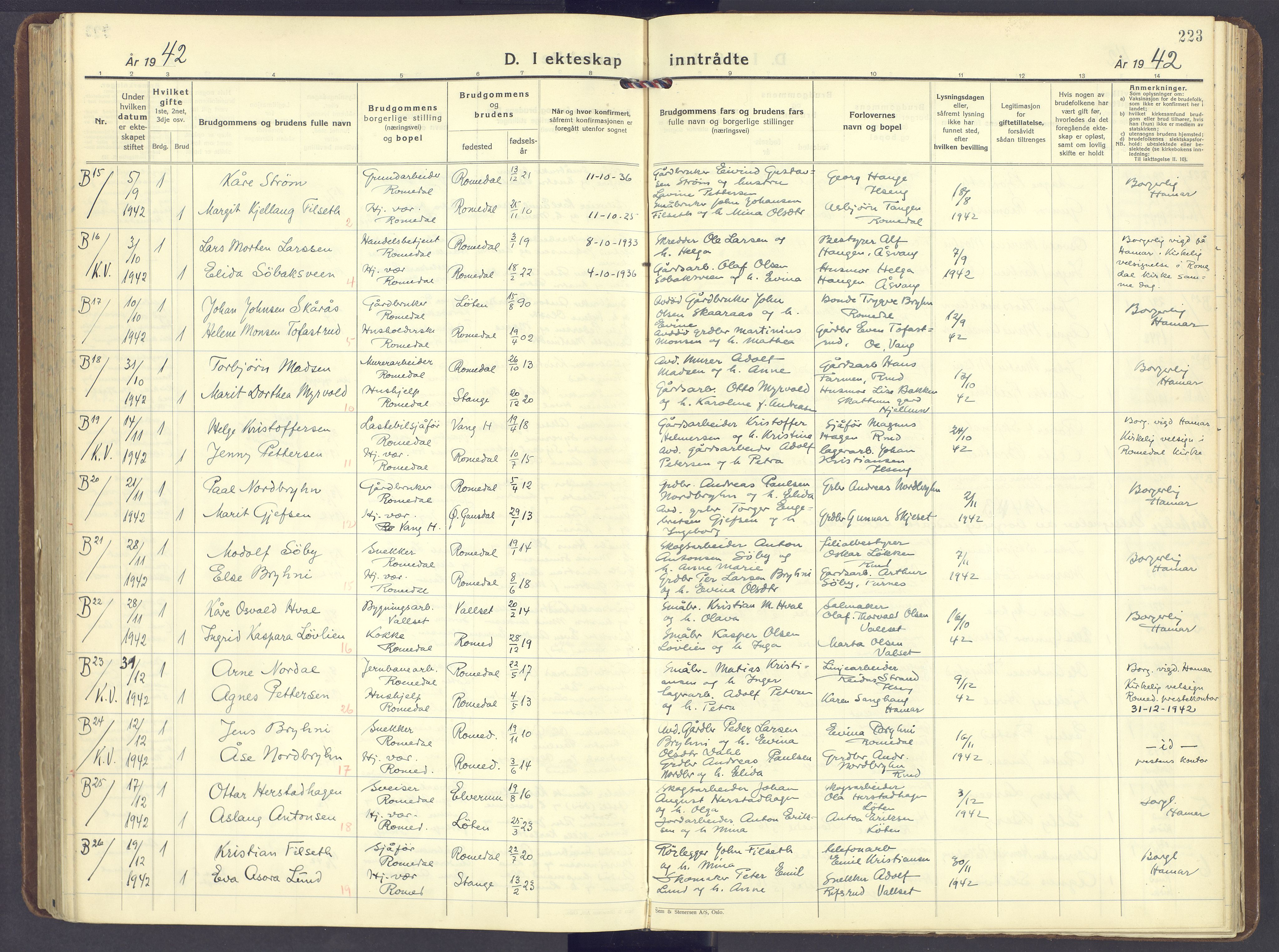 Romedal prestekontor, AV/SAH-PREST-004/K/L0014: Ministerialbok nr. 14, 1936-1949, s. 223