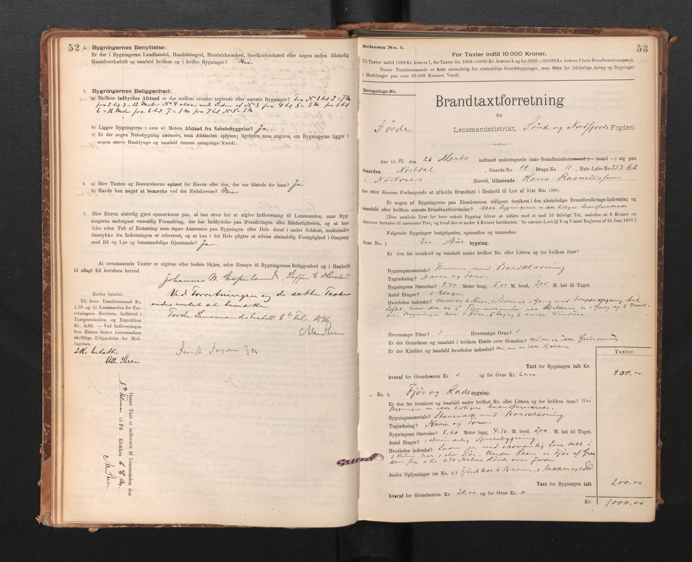 Lensmannen i Førde, AV/SAB-A-27401/0012/L0008: Branntakstprotokoll, skjematakst, 1895-1922, s. 52-53