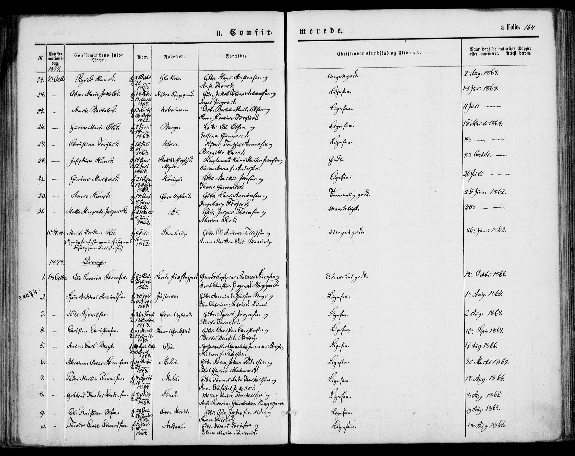 Oddernes sokneprestkontor, SAK/1111-0033/F/Fa/Faa/L0008: Ministerialbok nr. A 8, 1864-1880, s. 164