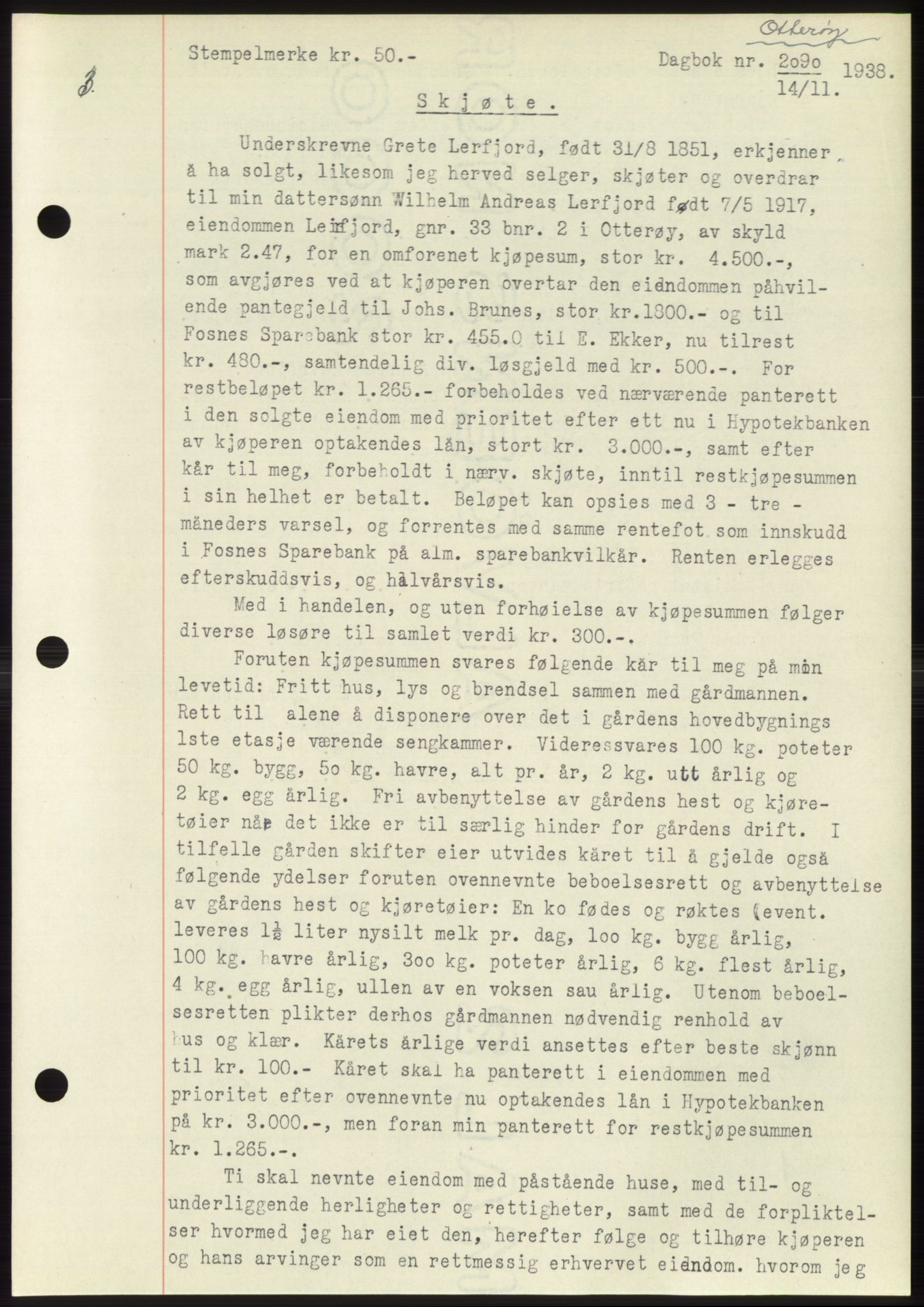Namdal sorenskriveri, SAT/A-4133/1/2/2C: Pantebok nr. -, 1937-1939, Tingl.dato: 14.11.1938