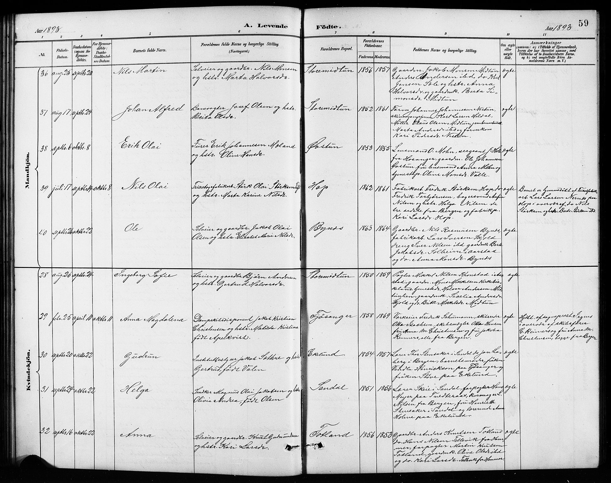Birkeland Sokneprestembete, AV/SAB-A-74601/H/Hab: Klokkerbok nr. A 4, 1888-1897, s. 59