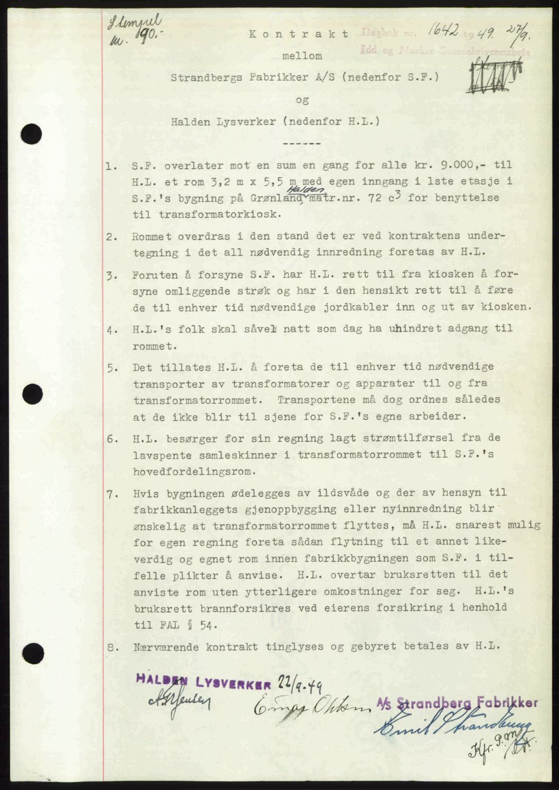 Idd og Marker sorenskriveri, SAO/A-10283/G/Gb/Gbb/L0012: Pantebok nr. A12, 1949-1949, Dagboknr: 1642/1949