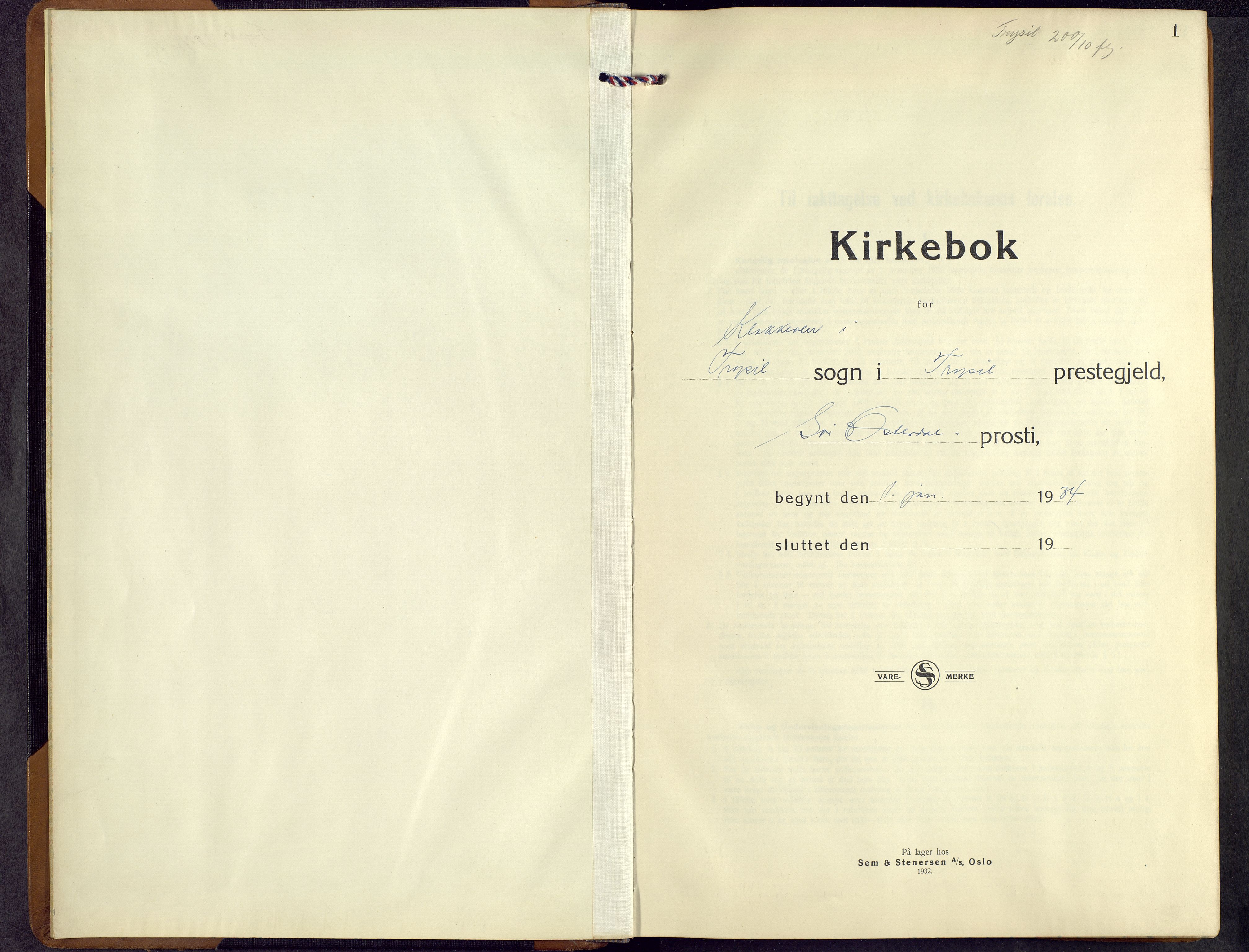 Trysil prestekontor, SAH/PREST-046/H/Ha/Hab/L0011: Klokkerbok nr. 11, 1934-1965, s. 1