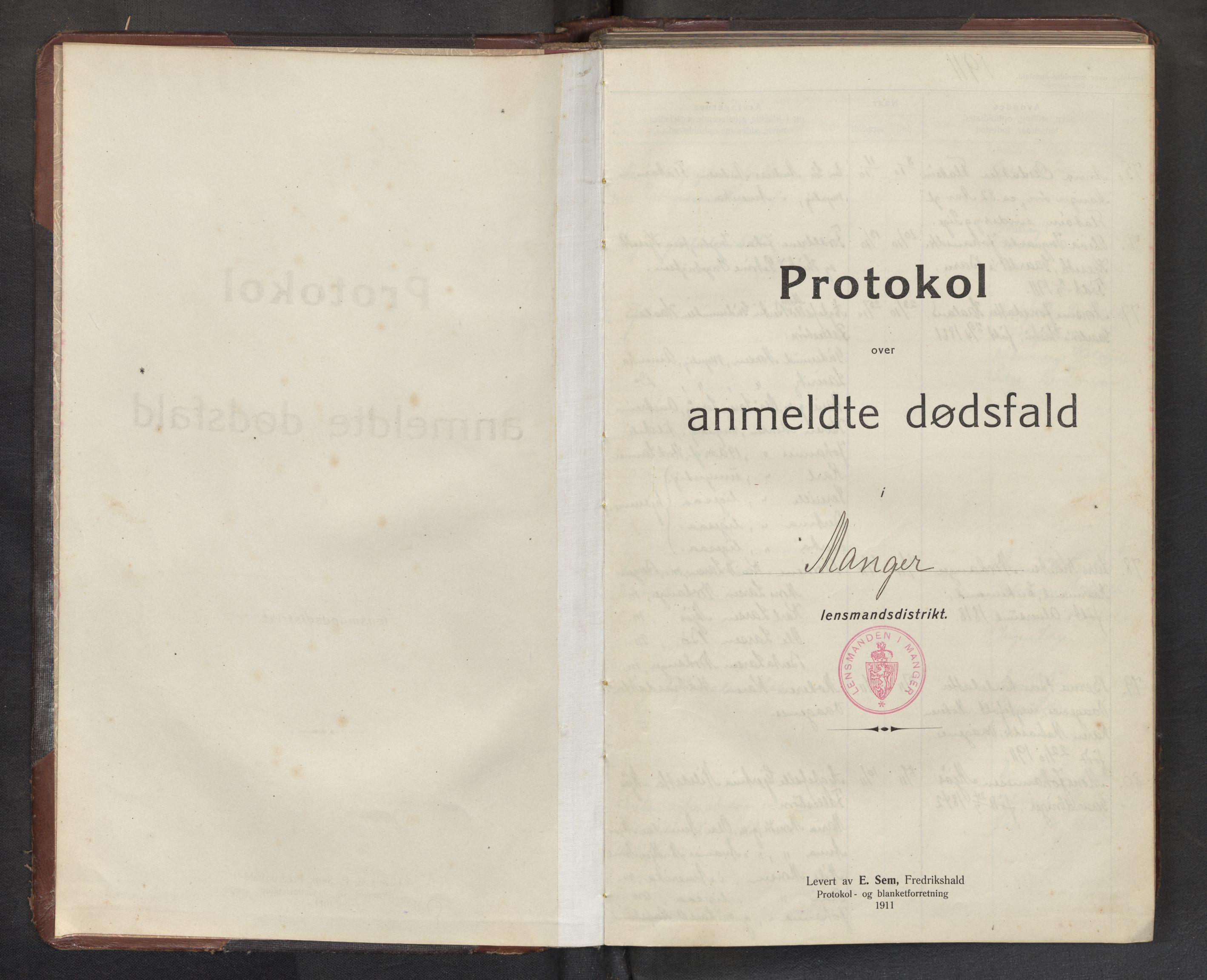 Lensmannen i Manger, AV/SAB-A-33701/0006/L0006: Dødsfallprotokoll, 1911-1925