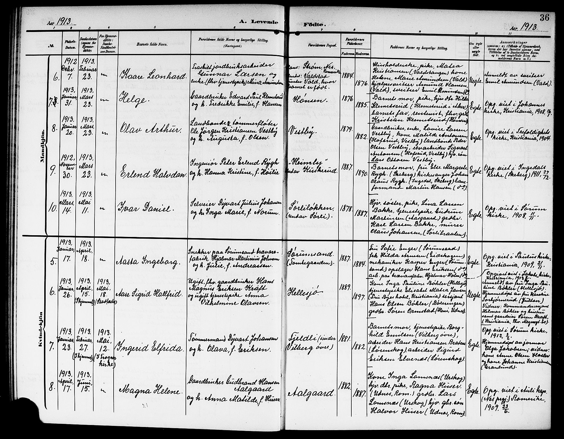 Sørum prestekontor Kirkebøker, AV/SAO-A-10303/G/Ga/L0007: Klokkerbok nr. I 7, 1907-1917, s. 36