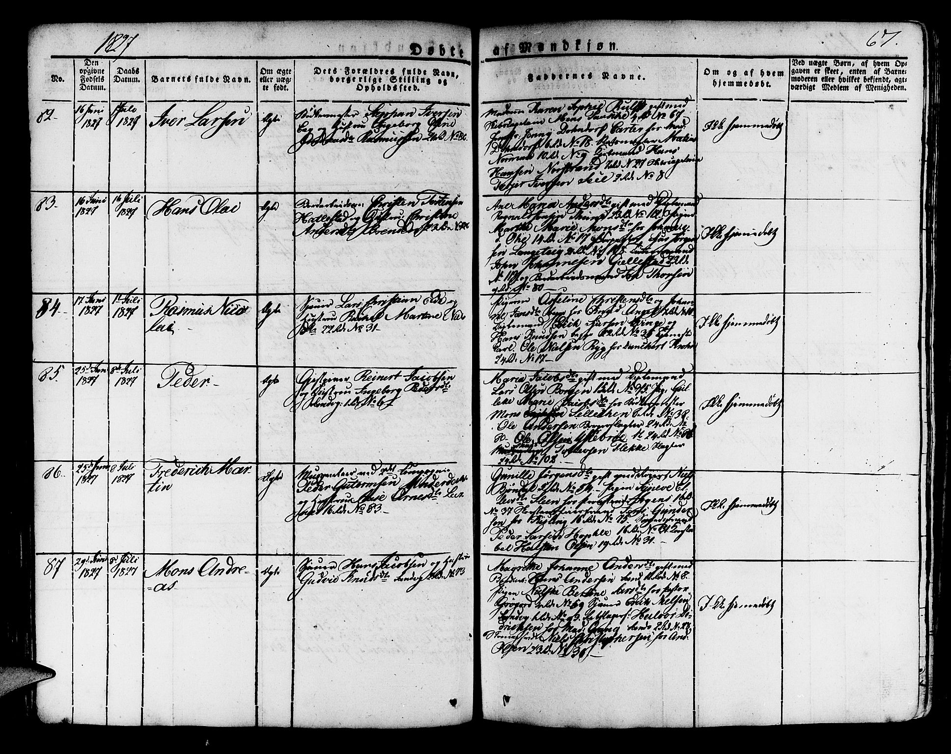 Korskirken sokneprestembete, AV/SAB-A-76101/H/Haa/L0014: Ministerialbok nr. A 14, 1823-1835, s. 67