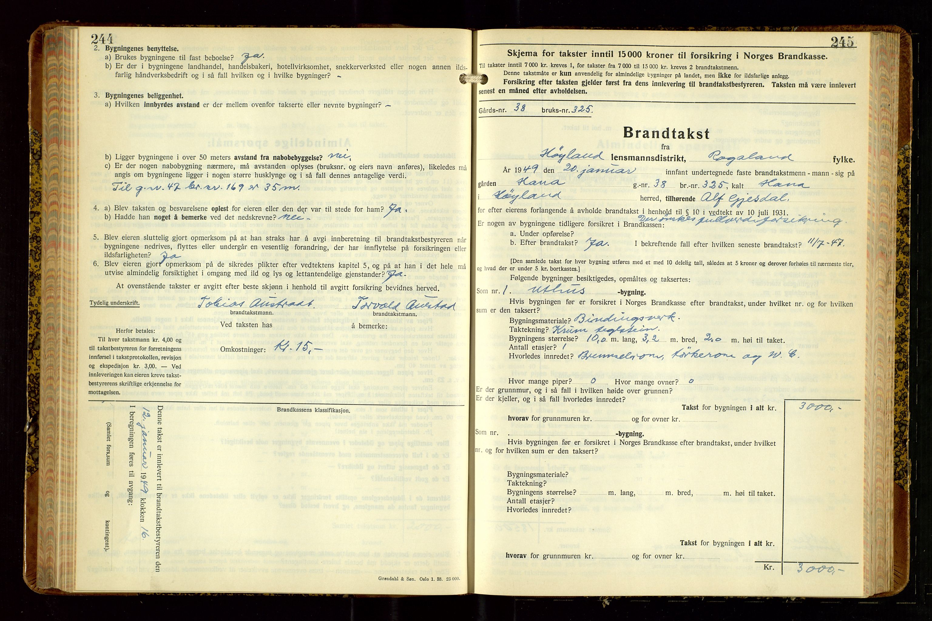 Høyland/Sandnes lensmannskontor, AV/SAST-A-100166/Gob/L0008: "Branntakstprotokoll", 1940-1952, s. 244-245