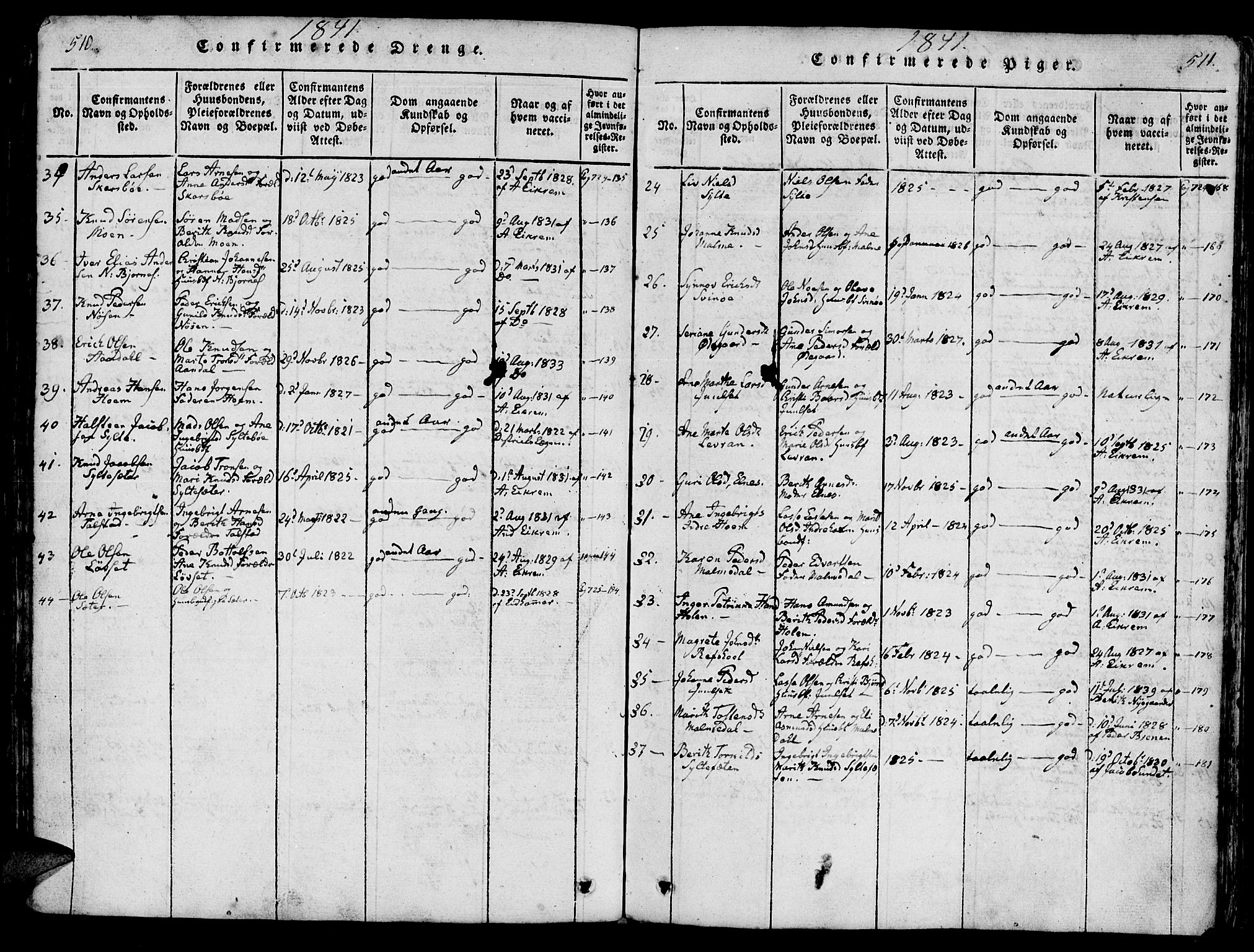 Ministerialprotokoller, klokkerbøker og fødselsregistre - Møre og Romsdal, AV/SAT-A-1454/565/L0747: Ministerialbok nr. 565A01, 1817-1844, s. 510-511