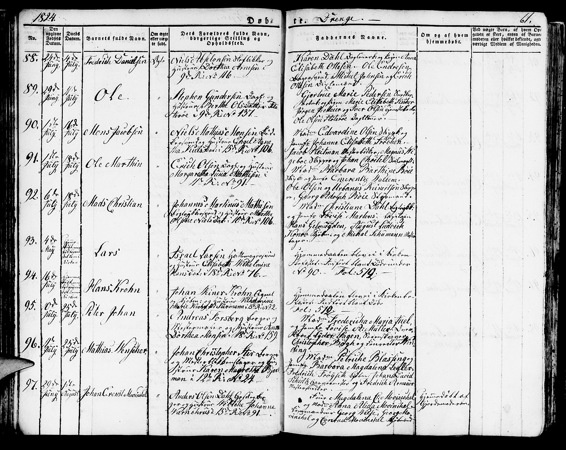 Domkirken sokneprestembete, AV/SAB-A-74801/H/Haa/L0012: Ministerialbok nr. A 12, 1821-1840, s. 61
