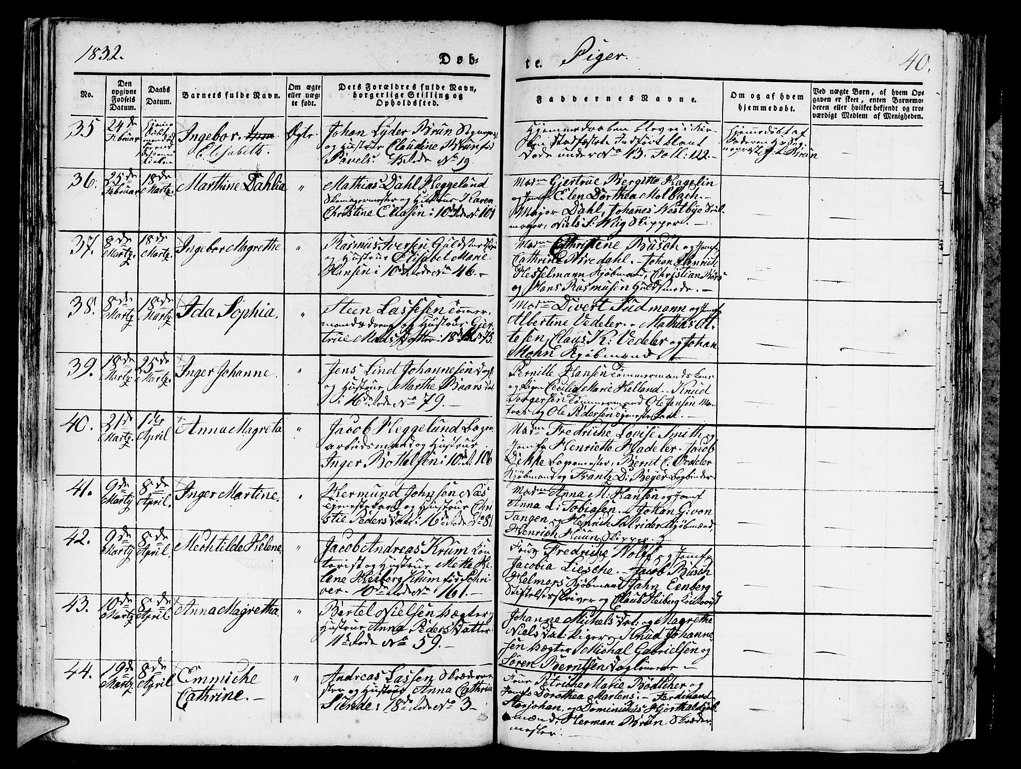 Domkirken sokneprestembete, AV/SAB-A-74801/H/Hab/L0006: Klokkerbok nr. A 6, 1827-1834, s. 40