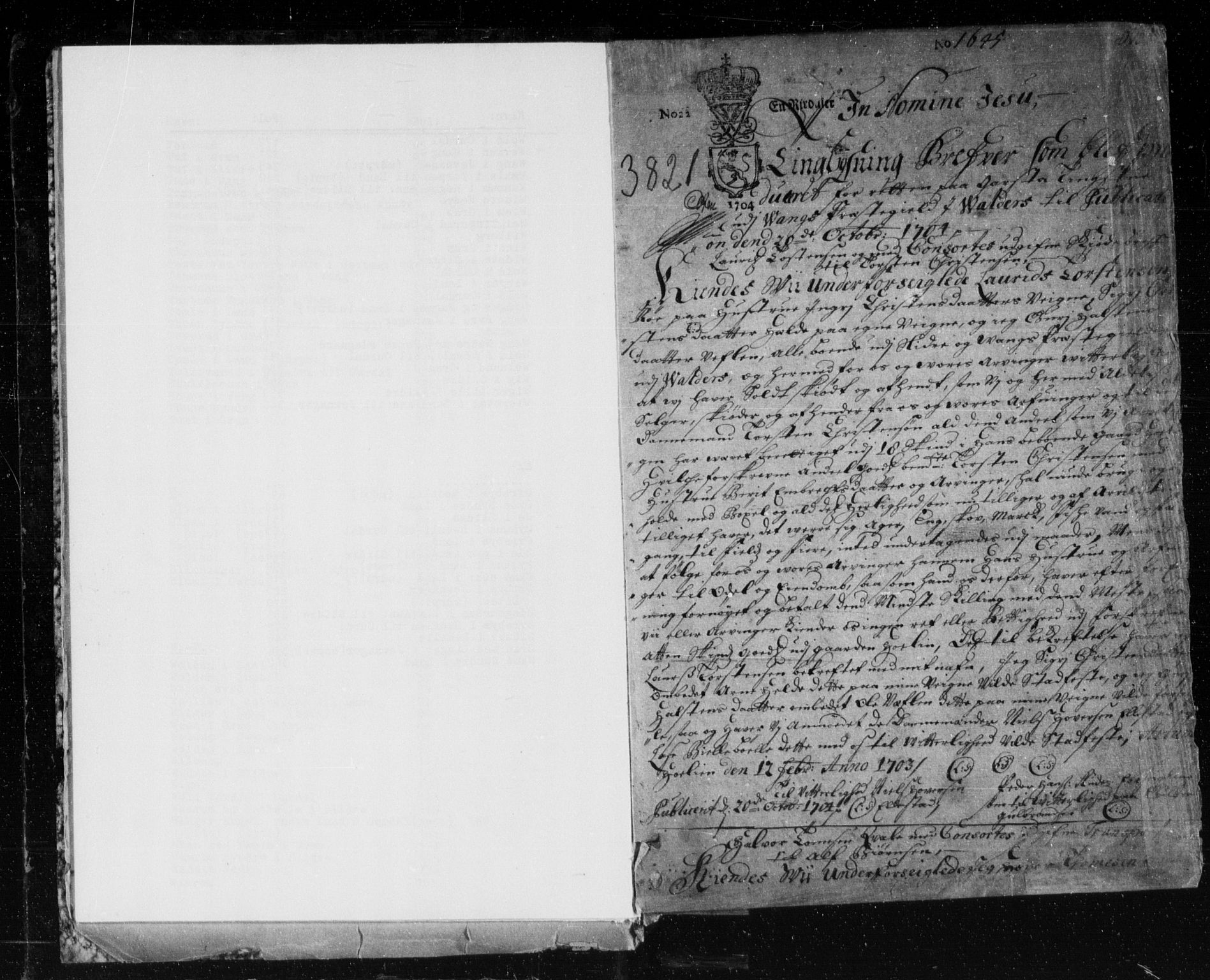 Hadeland, Land og Valdres sorenskriveri, SAH/TING-028/H/Hb/L0004: Pantebok nr. 4, 1704-1715, s. 1