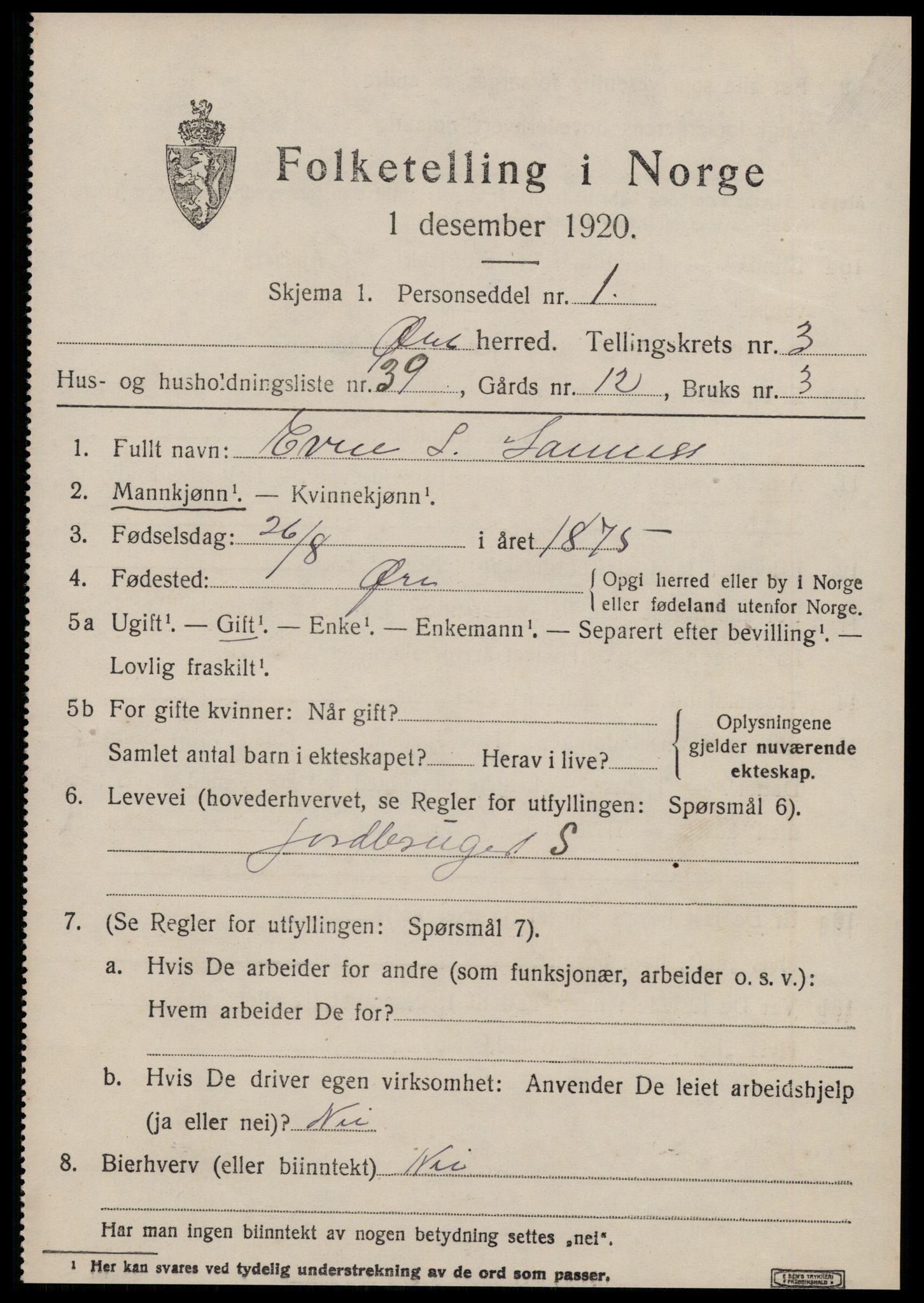 SAT, Folketelling 1920 for 1558 Øre herred, 1920, s. 2019