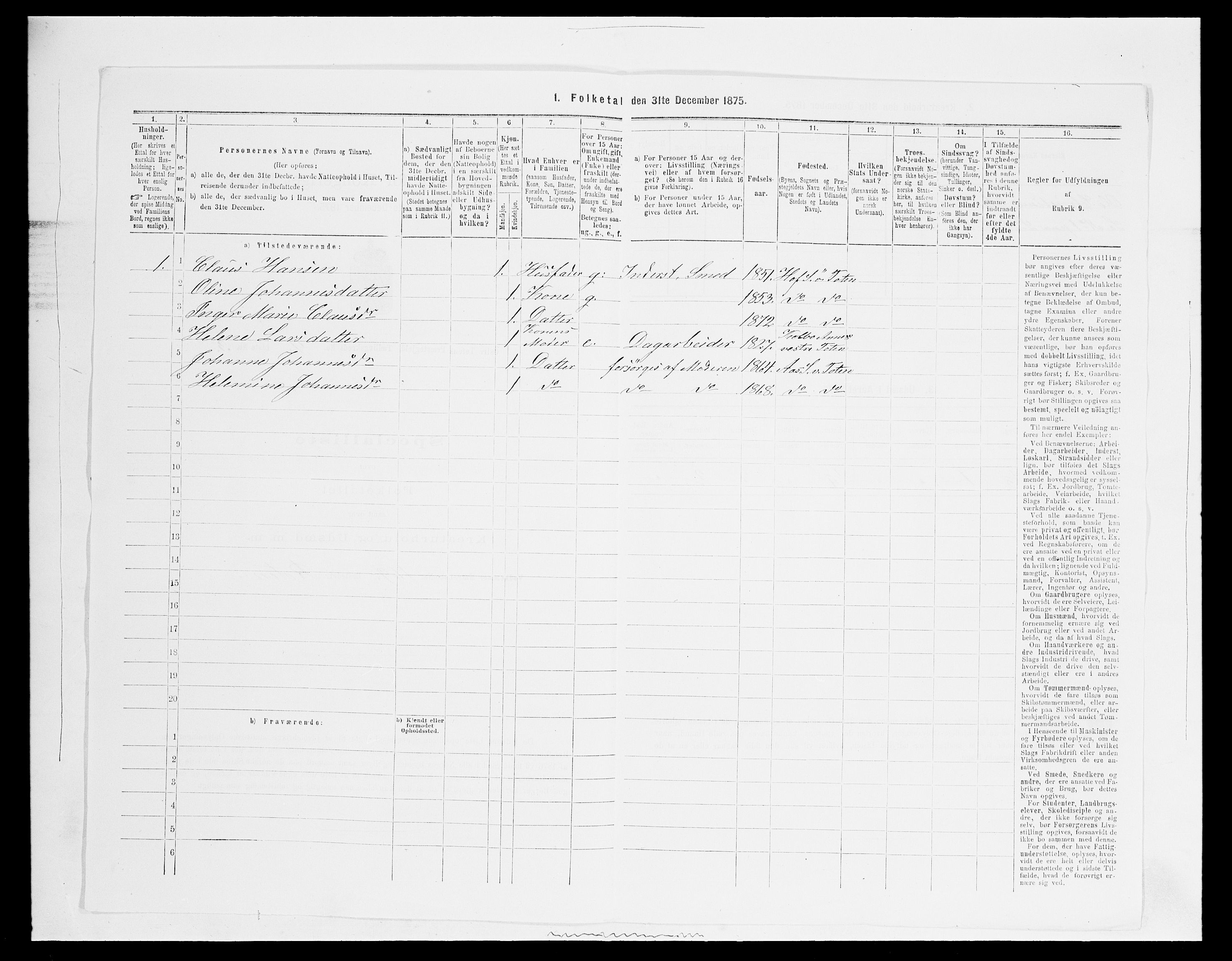 SAH, Folketelling 1875 for 0528P Østre Toten prestegjeld, 1875, s. 1620