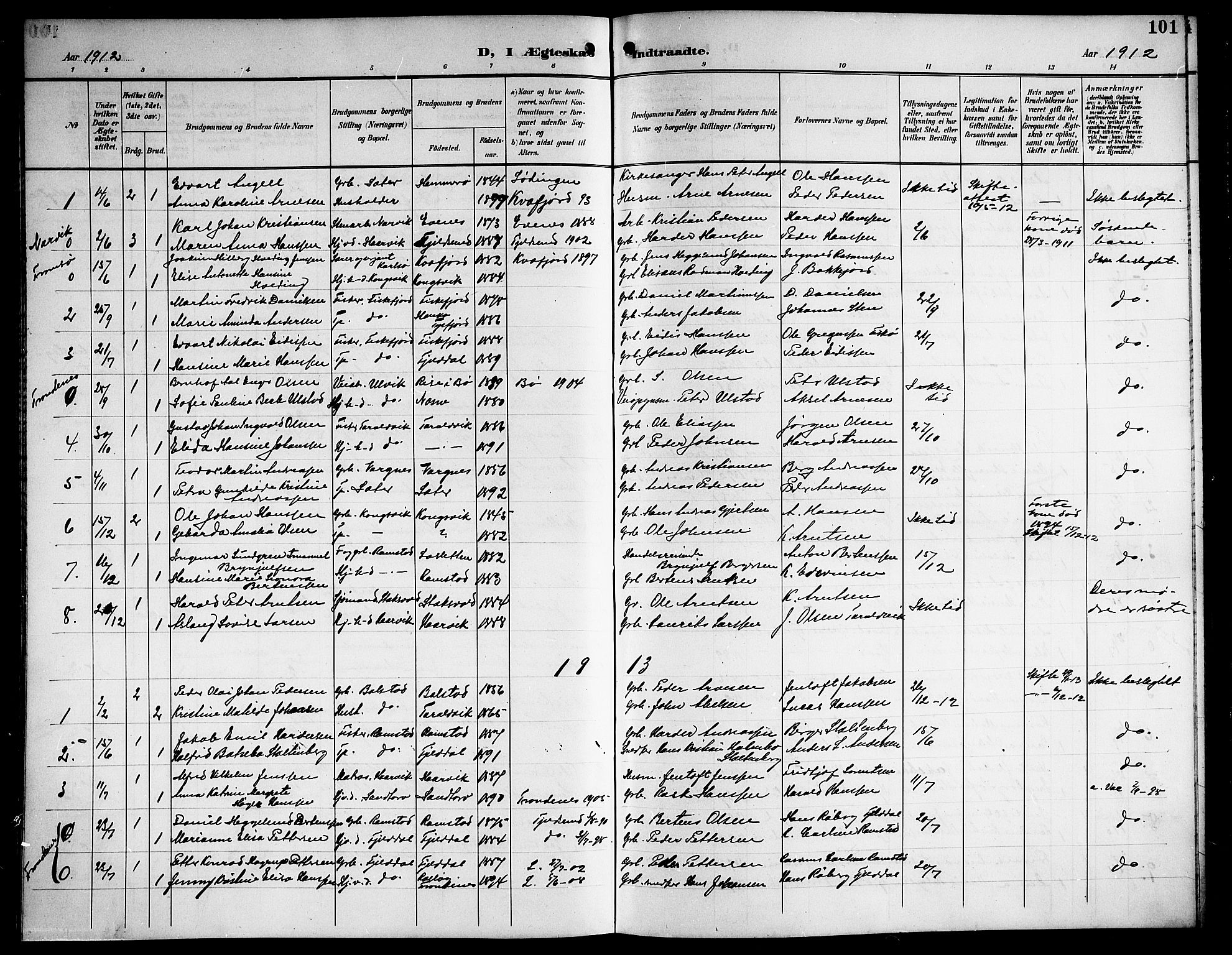 Ministerialprotokoller, klokkerbøker og fødselsregistre - Nordland, AV/SAT-A-1459/865/L0932: Klokkerbok nr. 865C04, 1901-1917, s. 101