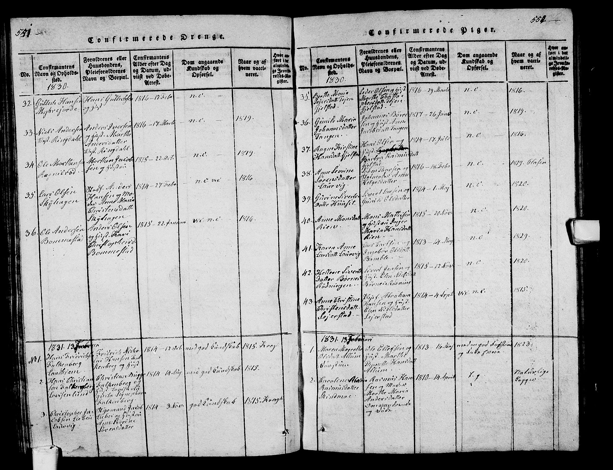 Hedrum kirkebøker, AV/SAKO-A-344/G/Ga/L0003: Klokkerbok nr. I 3, 1817-1835, s. 551-552