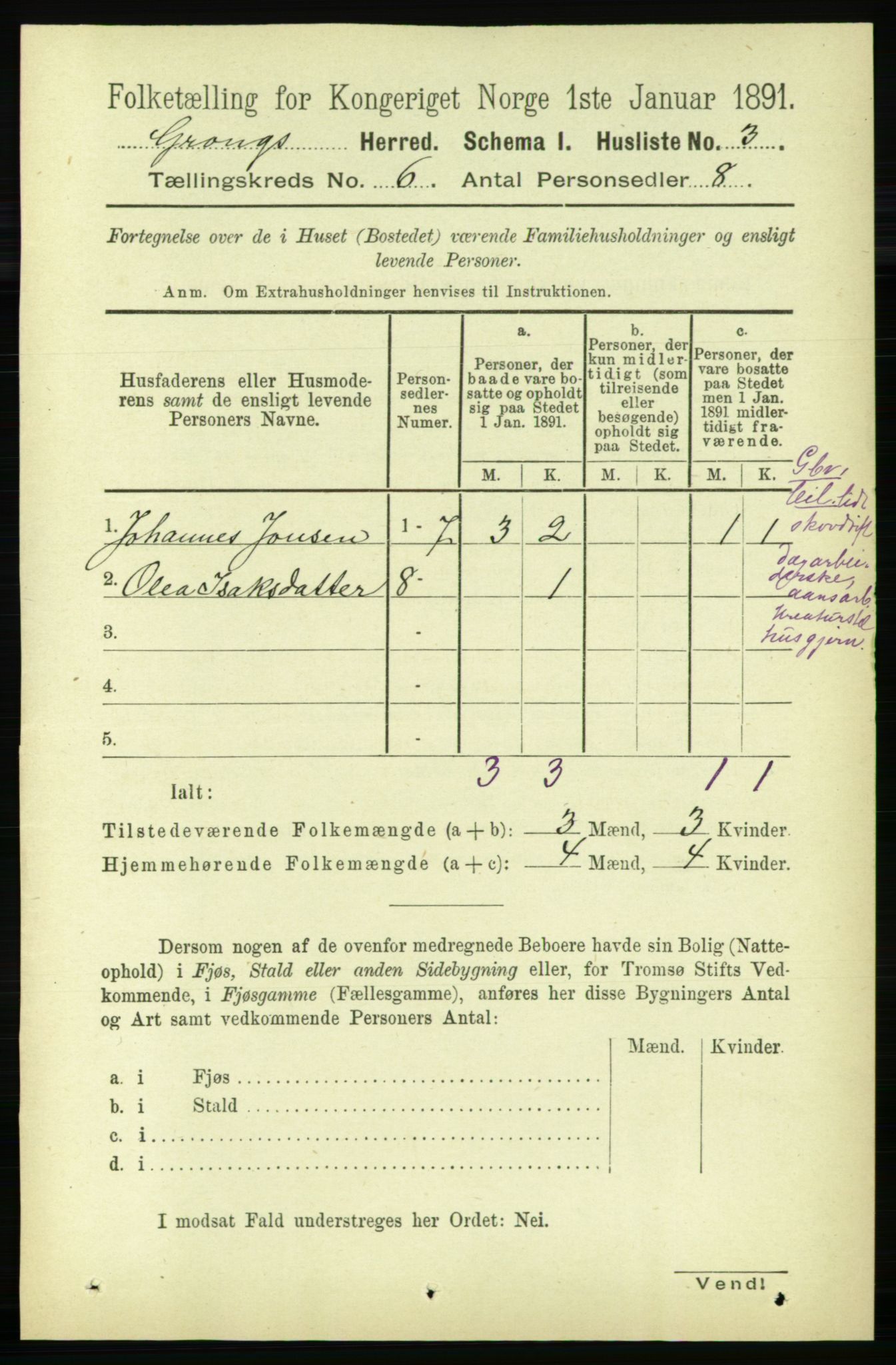 RA, Folketelling 1891 for 1742 Grong herred, 1891, s. 2301