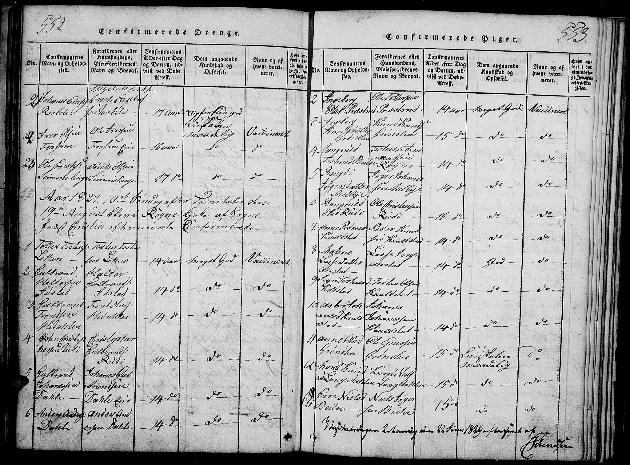 Slidre prestekontor, AV/SAH-PREST-134/H/Ha/Haa/L0002: Ministerialbok nr. 2, 1814-1830, s. 552-553