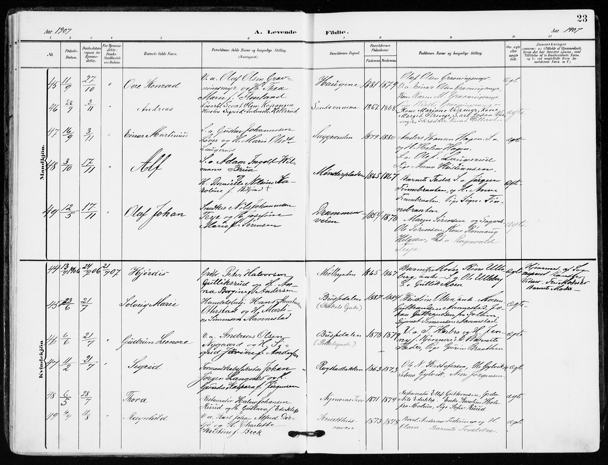 Kongsberg kirkebøker, AV/SAKO-A-22/F/Fb/L0004: Ministerialbok nr. II 4, 1906-1918, s. 23