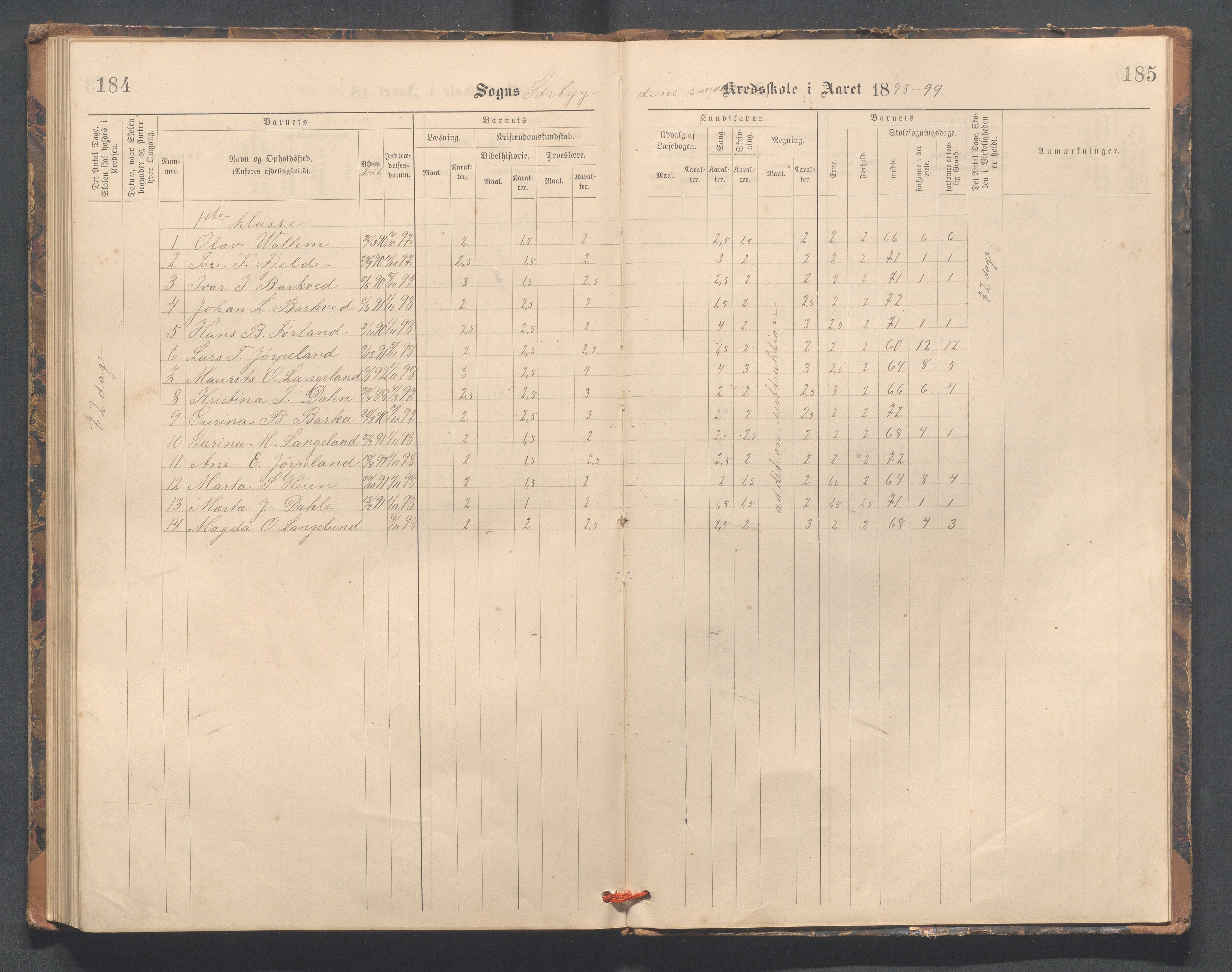 Strand kommune - Fiskå skole, IKAR/A-155/H/L0002: Skoleprotokoll for Fiskå, Heien, Jøssang, Sørbygda og Fjelde krets, 1888-1900, s. 182-183