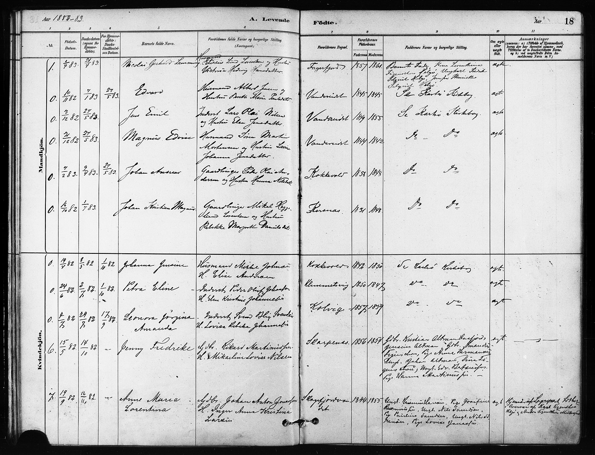 Karlsøy sokneprestembete, AV/SATØ-S-1299/H/Ha/Haa/L0011kirke: Ministerialbok nr. 11, 1879-1892, s. 18