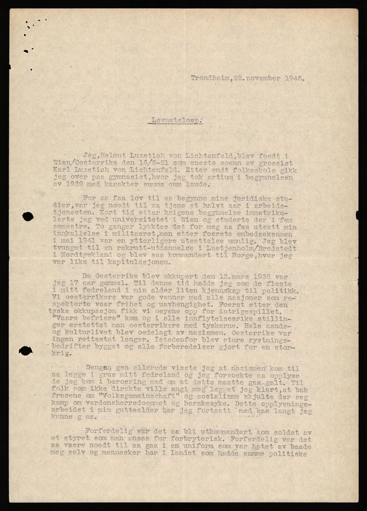 Forsvaret, Forsvarets overkommando II, AV/RA-RAFA-3915/D/Db/L0039: CI Questionaires. Tyske okkupasjonsstyrker i Norge. Østerrikere., 1945-1946, s. 301