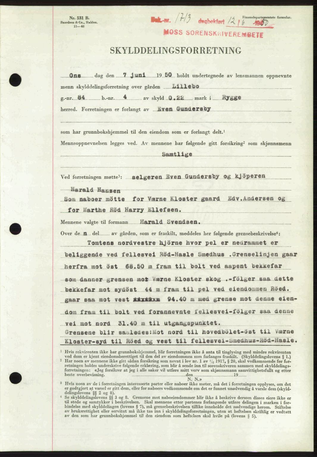 Moss sorenskriveri, AV/SAO-A-10168: Pantebok nr. A26, 1950-1950, Dagboknr: 1713/1950