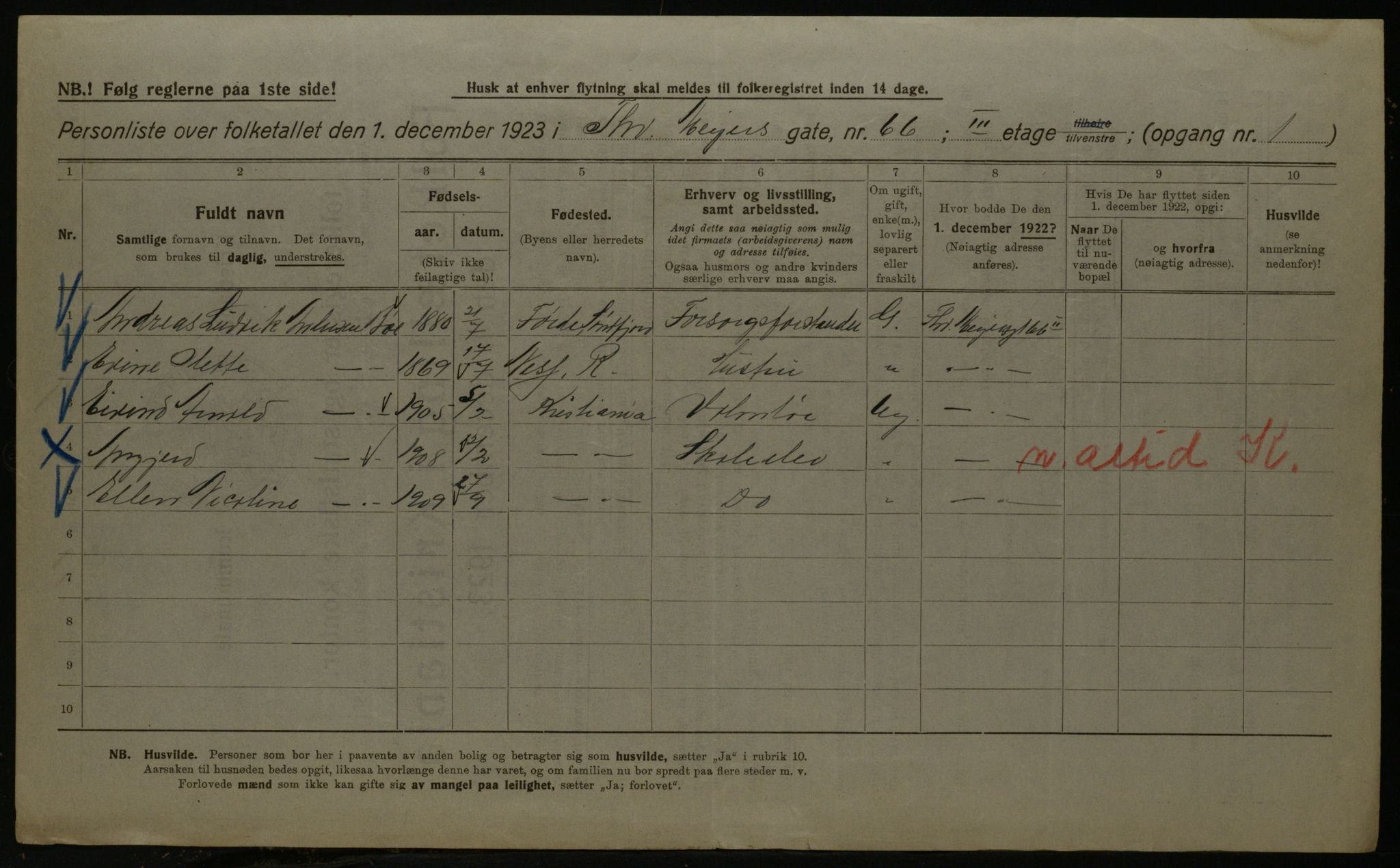 OBA, Kommunal folketelling 1.12.1923 for Kristiania, 1923, s. 122407