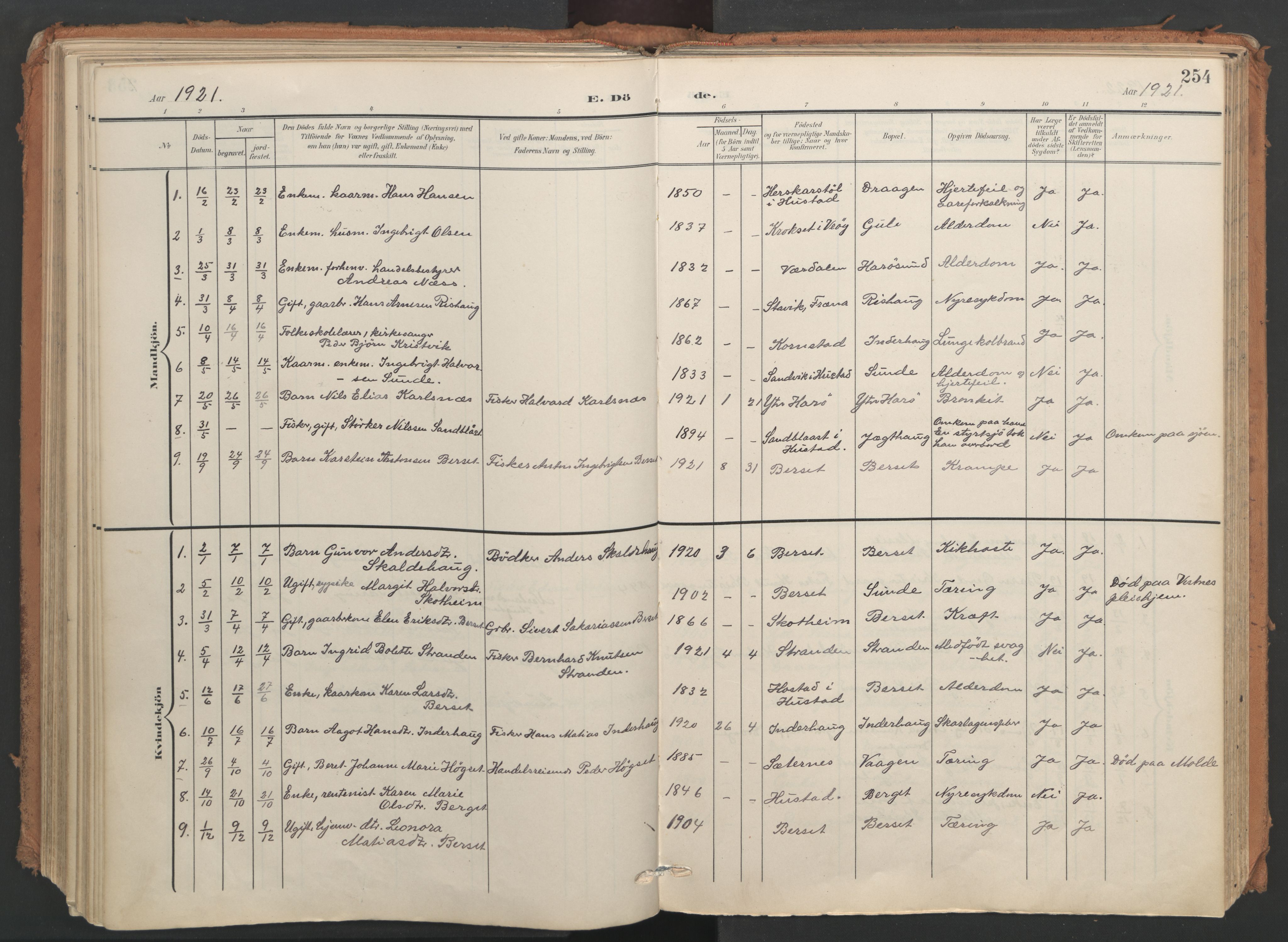 Ministerialprotokoller, klokkerbøker og fødselsregistre - Møre og Romsdal, AV/SAT-A-1454/566/L0771: Ministerialbok nr. 566A10, 1904-1929, s. 254