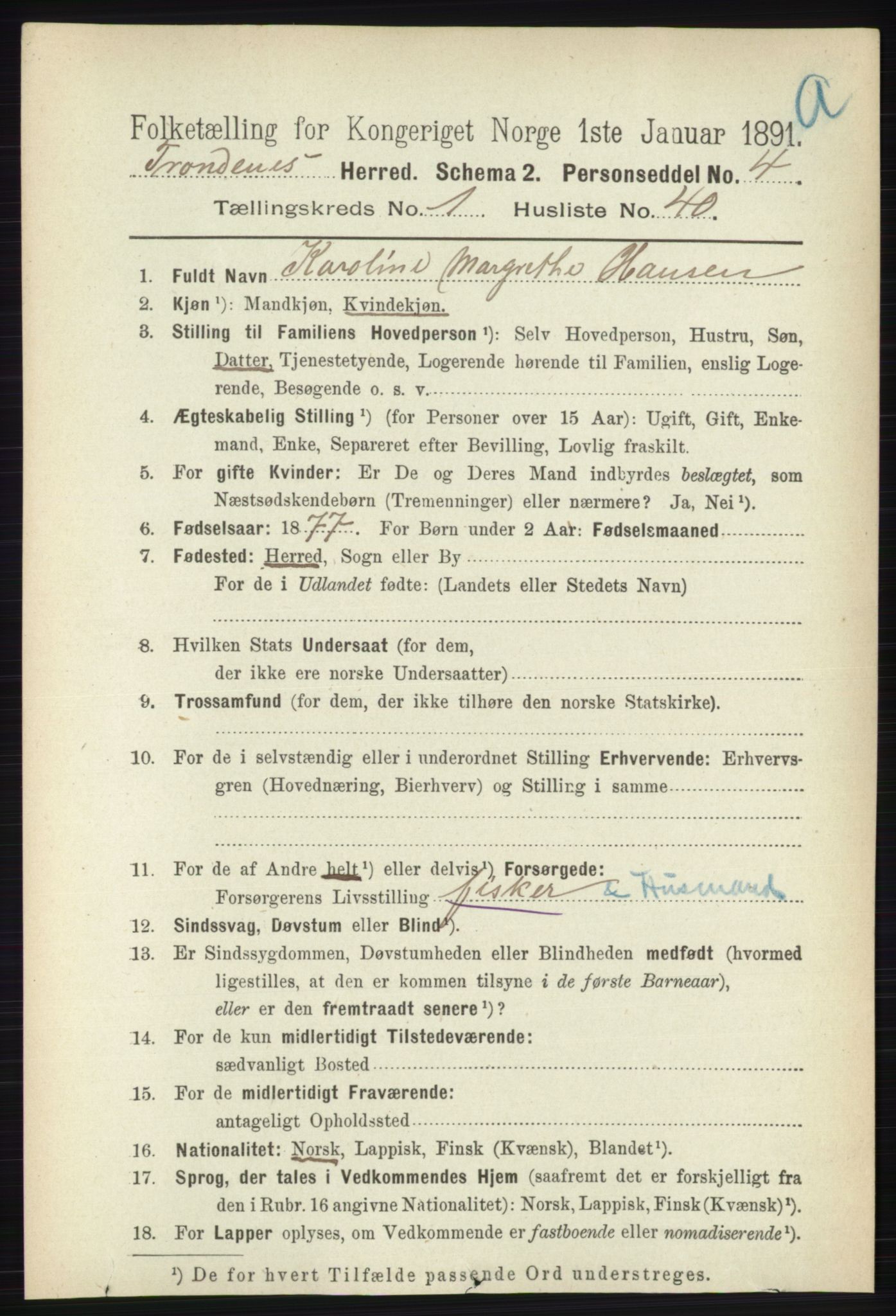 RA, Folketelling 1891 for 1914 Trondenes herred, 1891, s. 392