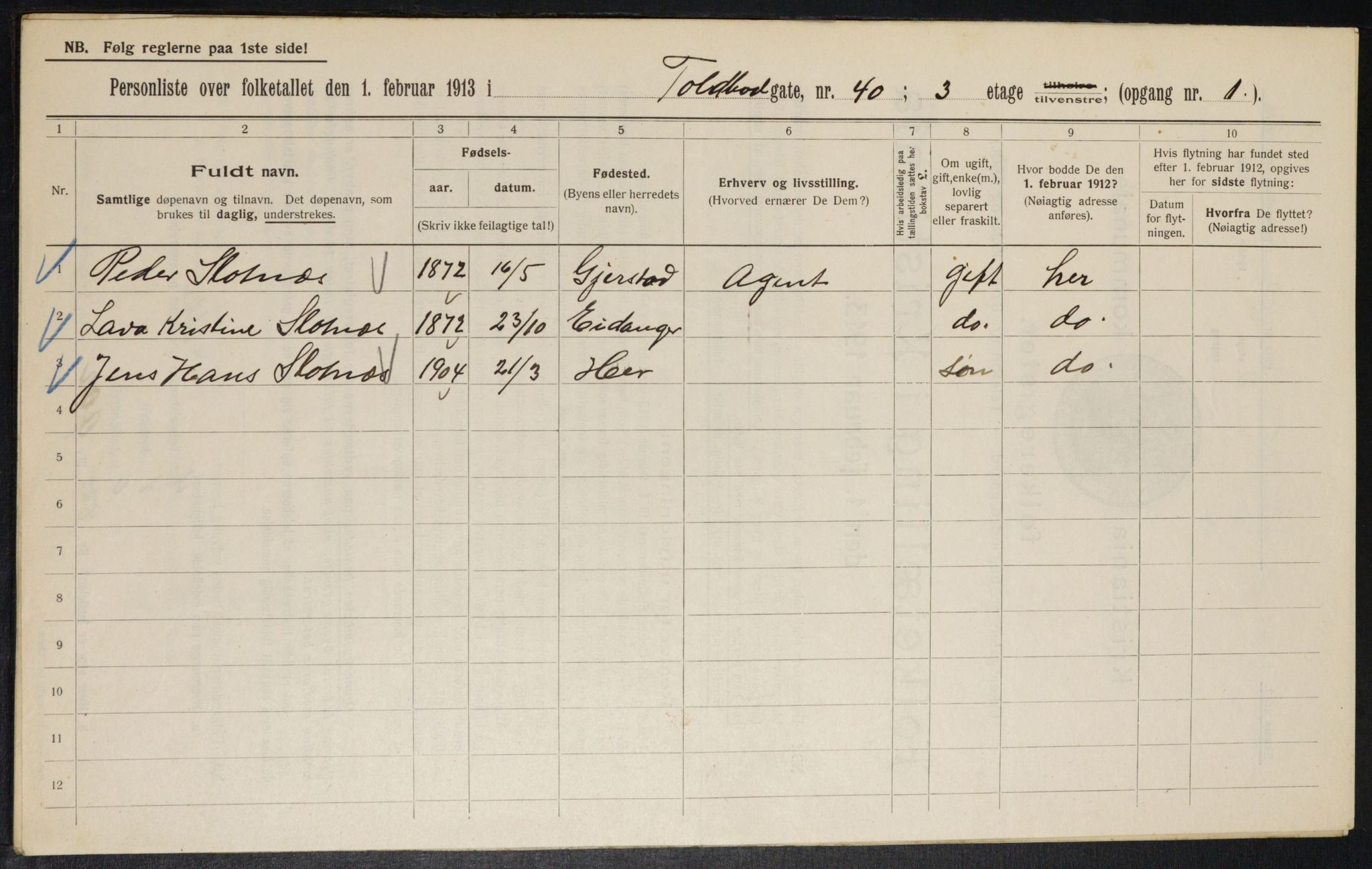 OBA, Kommunal folketelling 1.2.1913 for Kristiania, 1913, s. 113413