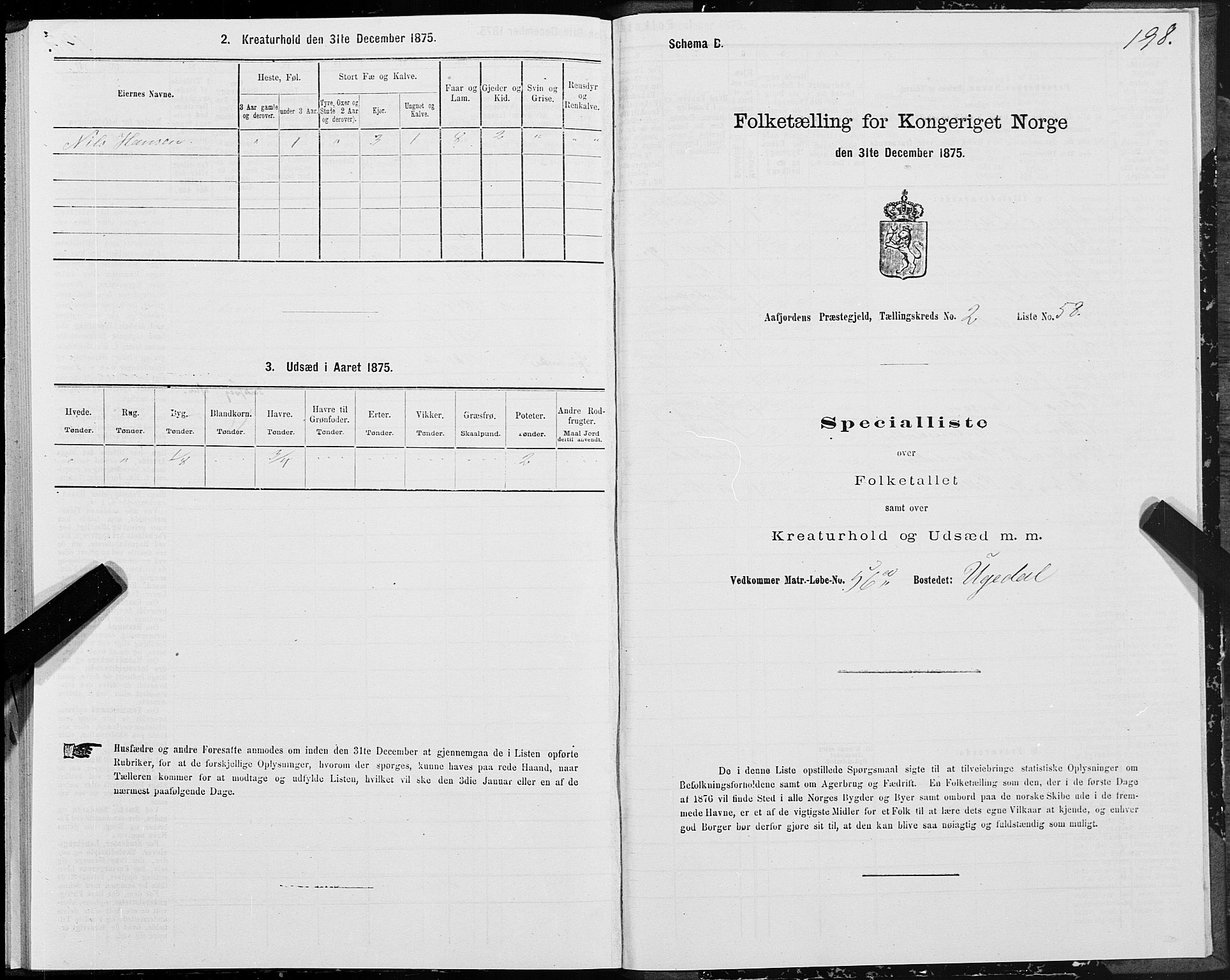 SAT, Folketelling 1875 for 1630P Aafjorden prestegjeld, 1875, s. 1198