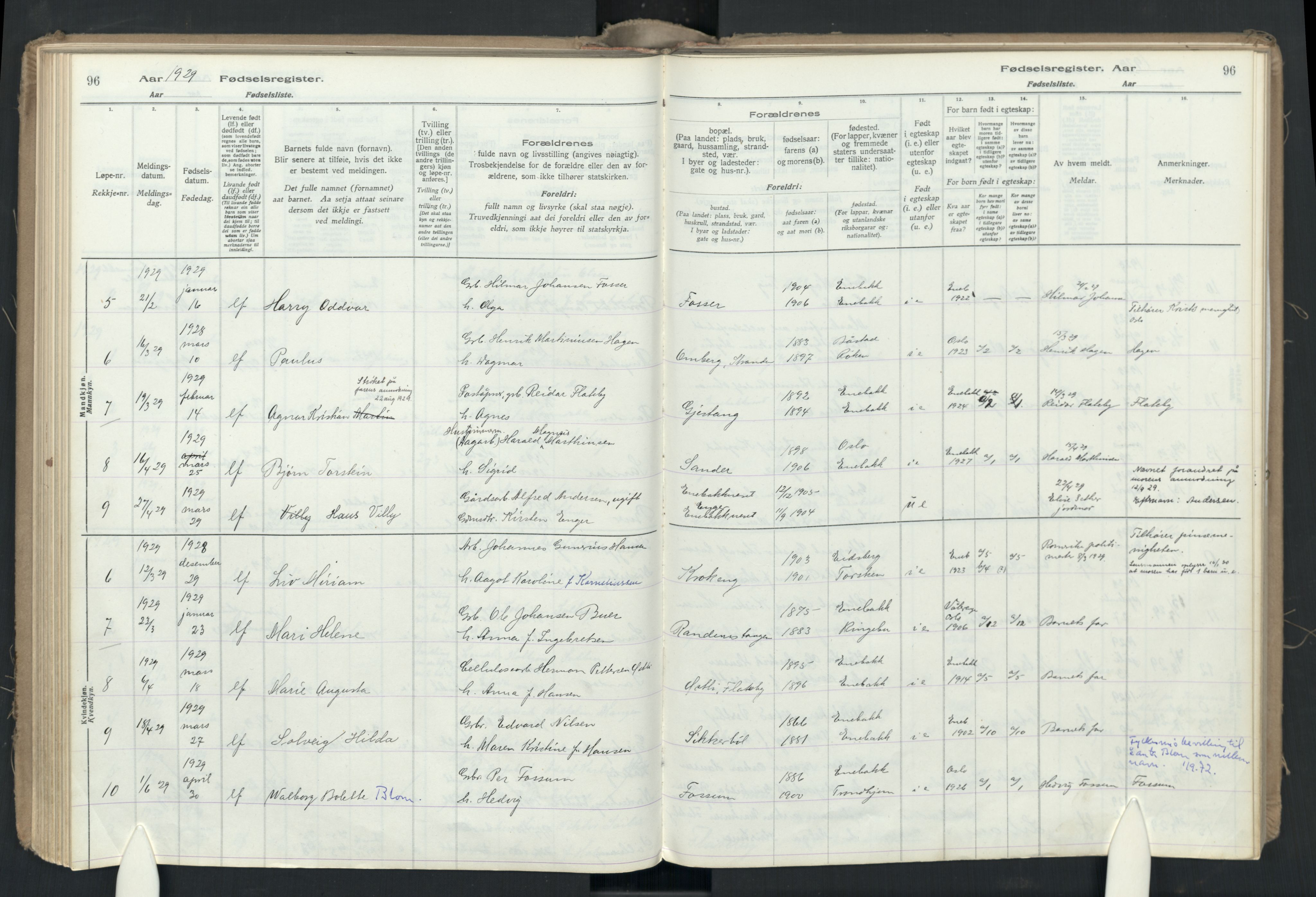 Enebakk prestekontor Kirkebøker, AV/SAO-A-10171c/J/Ja/L0001: Fødselsregister nr. I 1, 1916-1948, s. 96