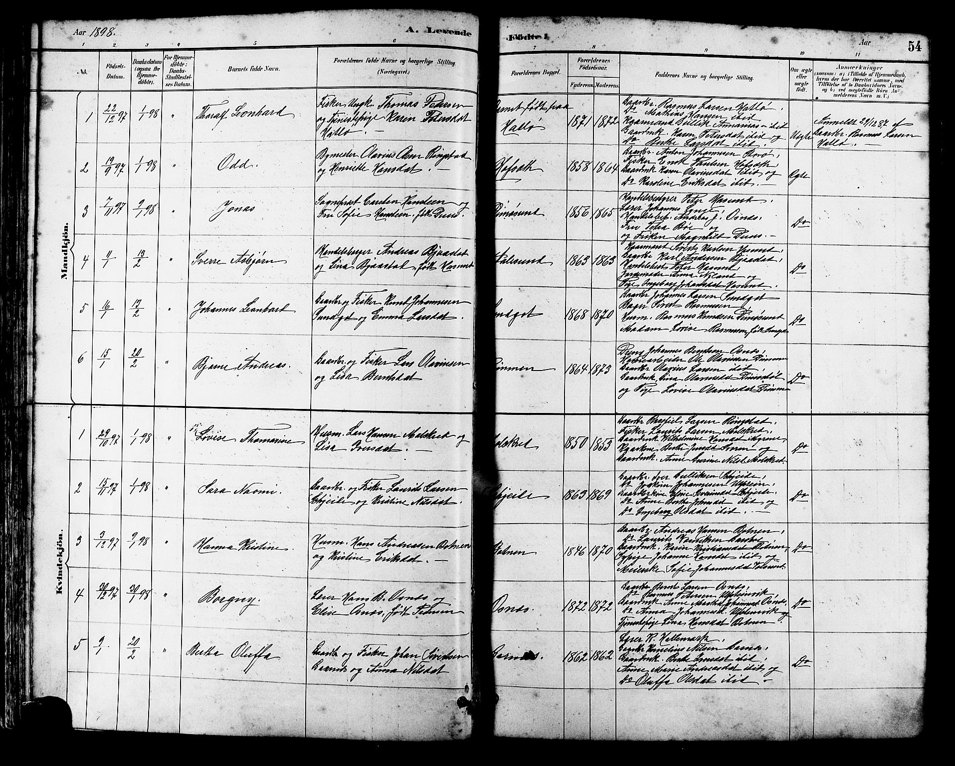 Ministerialprotokoller, klokkerbøker og fødselsregistre - Møre og Romsdal, AV/SAT-A-1454/509/L0112: Klokkerbok nr. 509C02, 1883-1922, s. 54