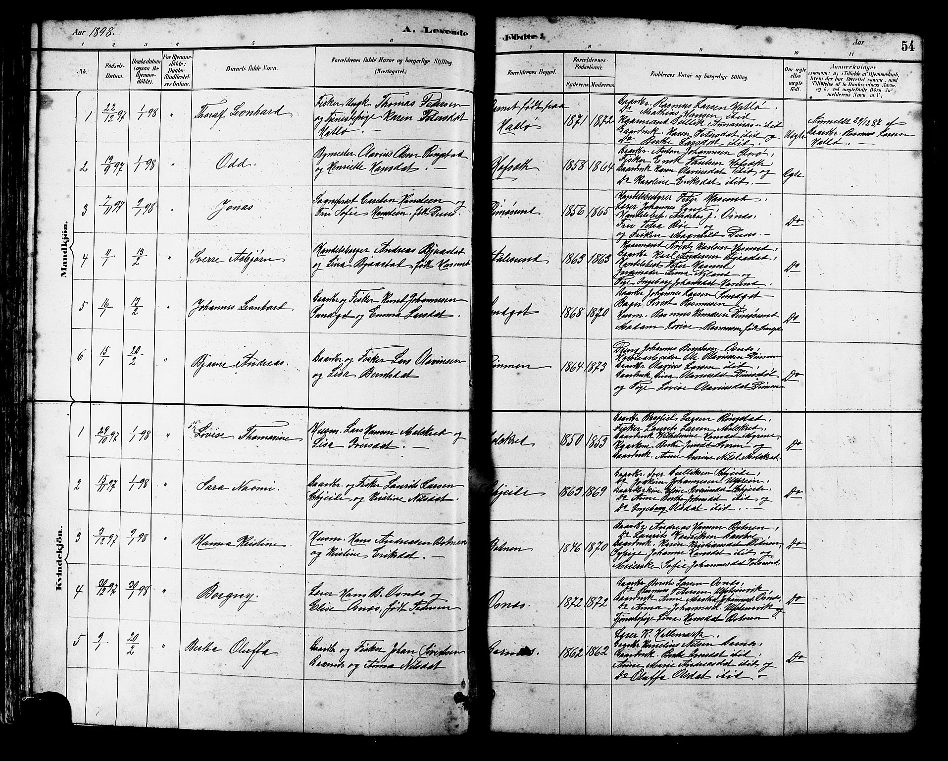 Ministerialprotokoller, klokkerbøker og fødselsregistre - Møre og Romsdal, SAT/A-1454/509/L0112: Klokkerbok nr. 509C02, 1883-1922, s. 54