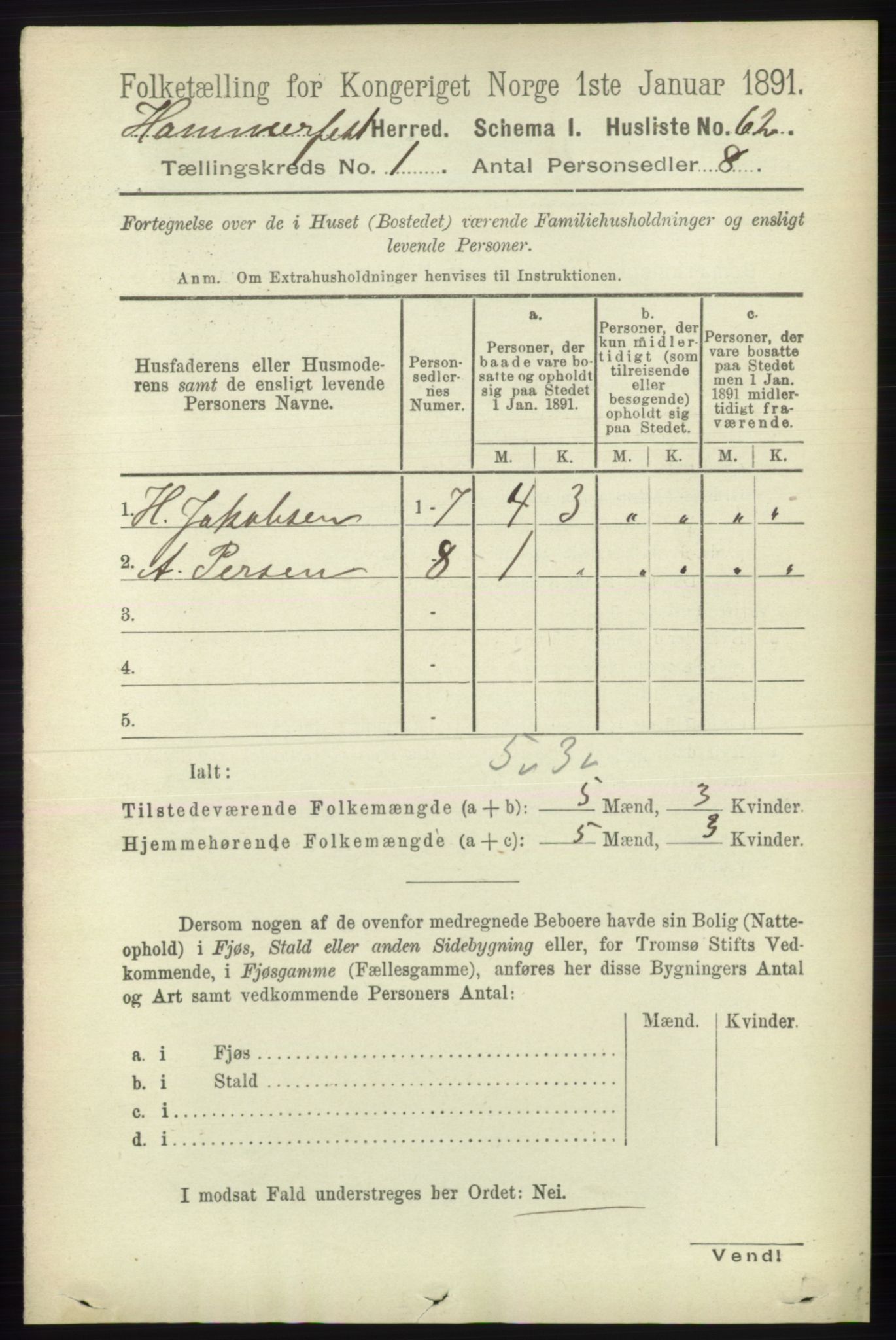 RA, Folketelling 1891 for 2016 Hammerfest herred, 1891, s. 75