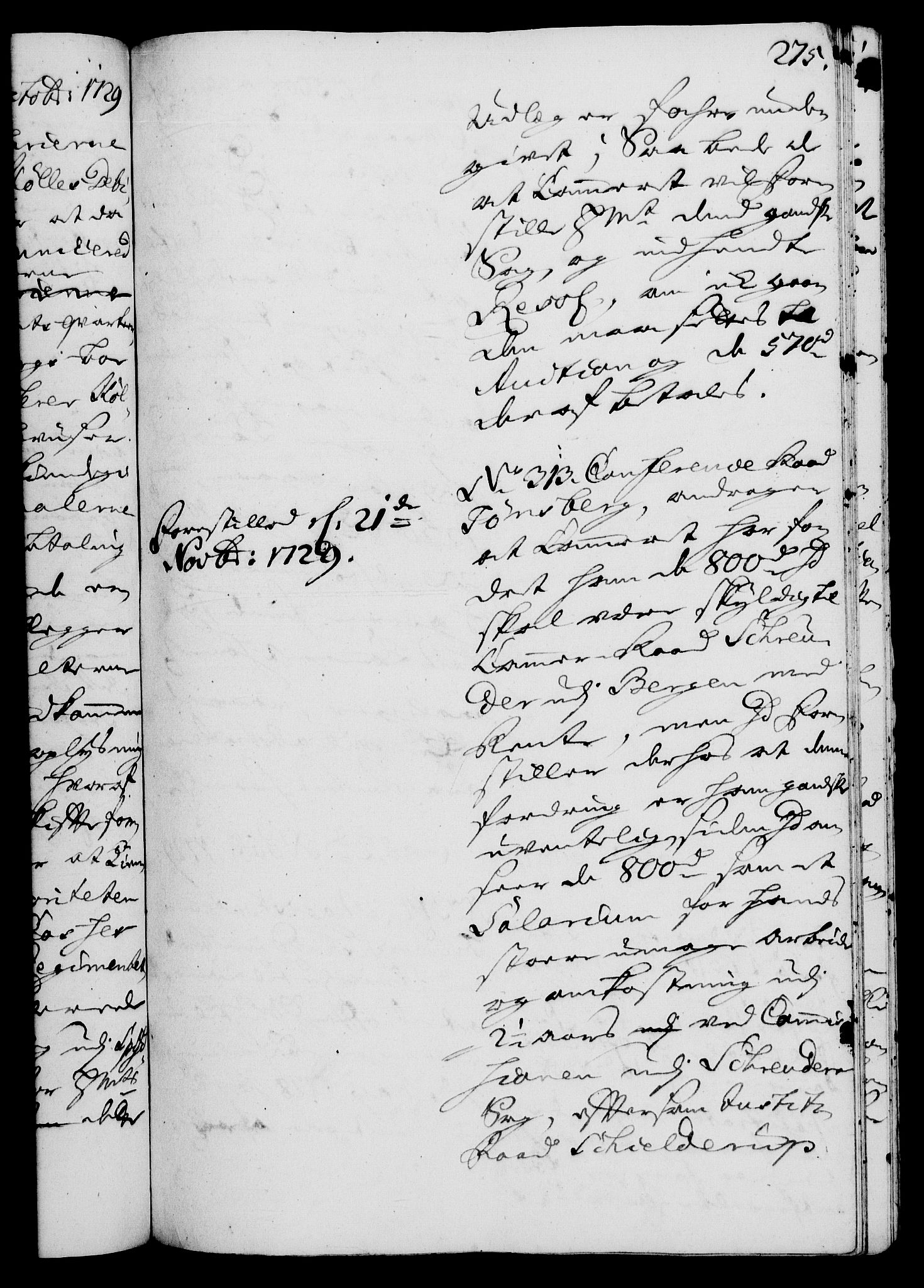 Rentekammeret, Kammerkanselliet, RA/EA-3111/G/Gh/Gha/L0011: Norsk ekstraktmemorialprotokoll (merket RK 53.56), 1729, s. 275