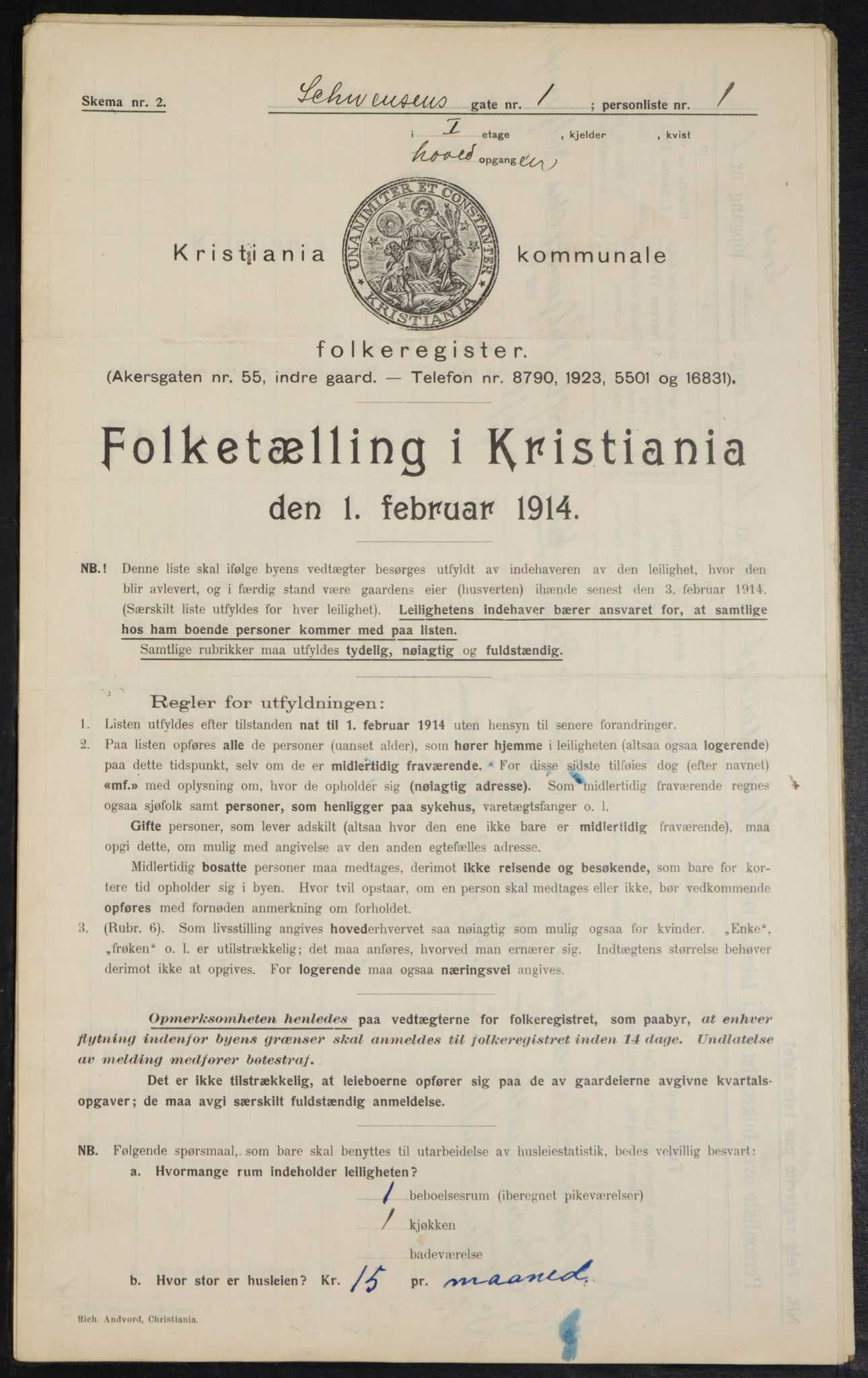 OBA, Kommunal folketelling 1.2.1914 for Kristiania, 1914, s. 92499