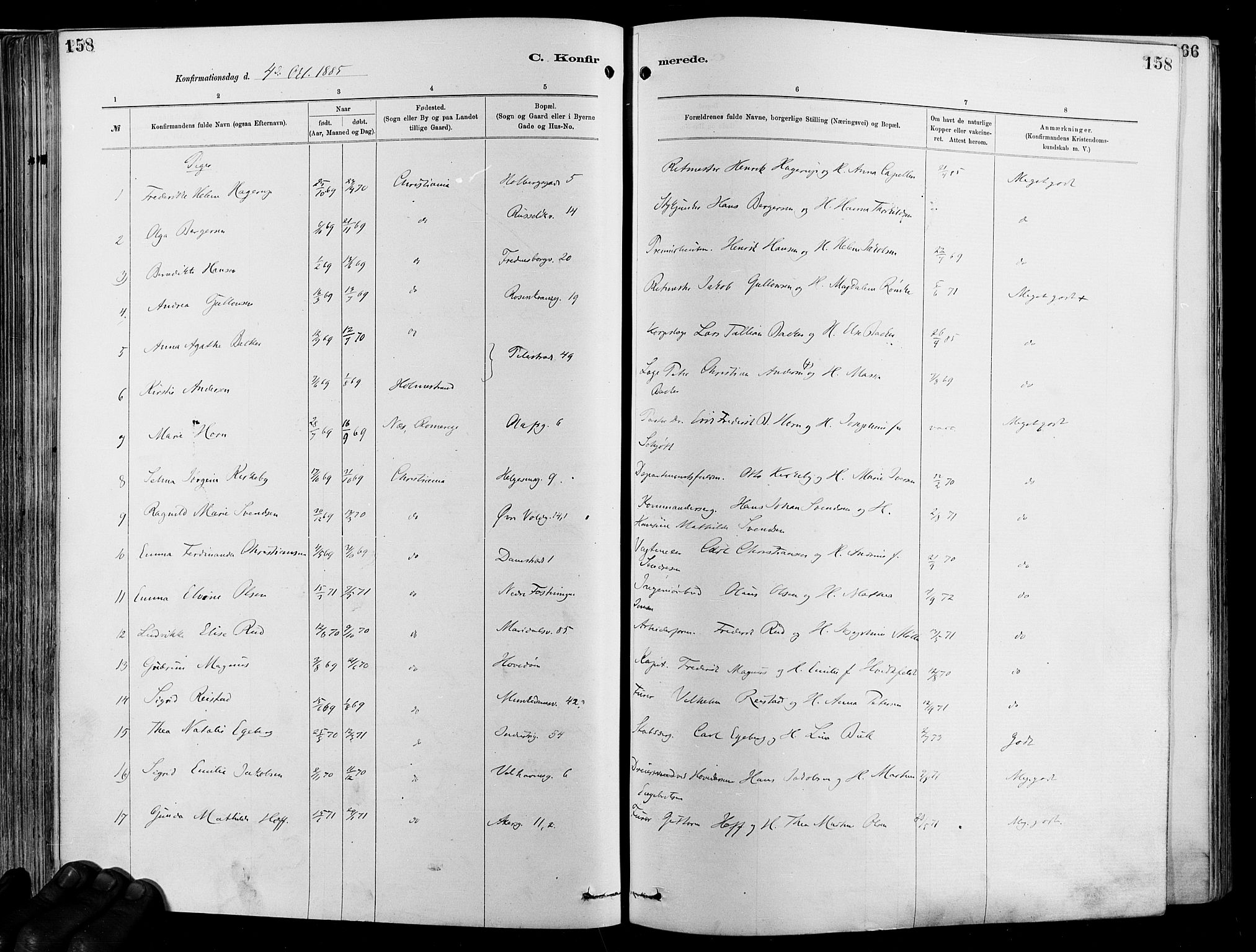 Garnisonsmenigheten Kirkebøker, SAO/A-10846/F/Fa/L0012: Ministerialbok nr. 12, 1880-1893, s. 158
