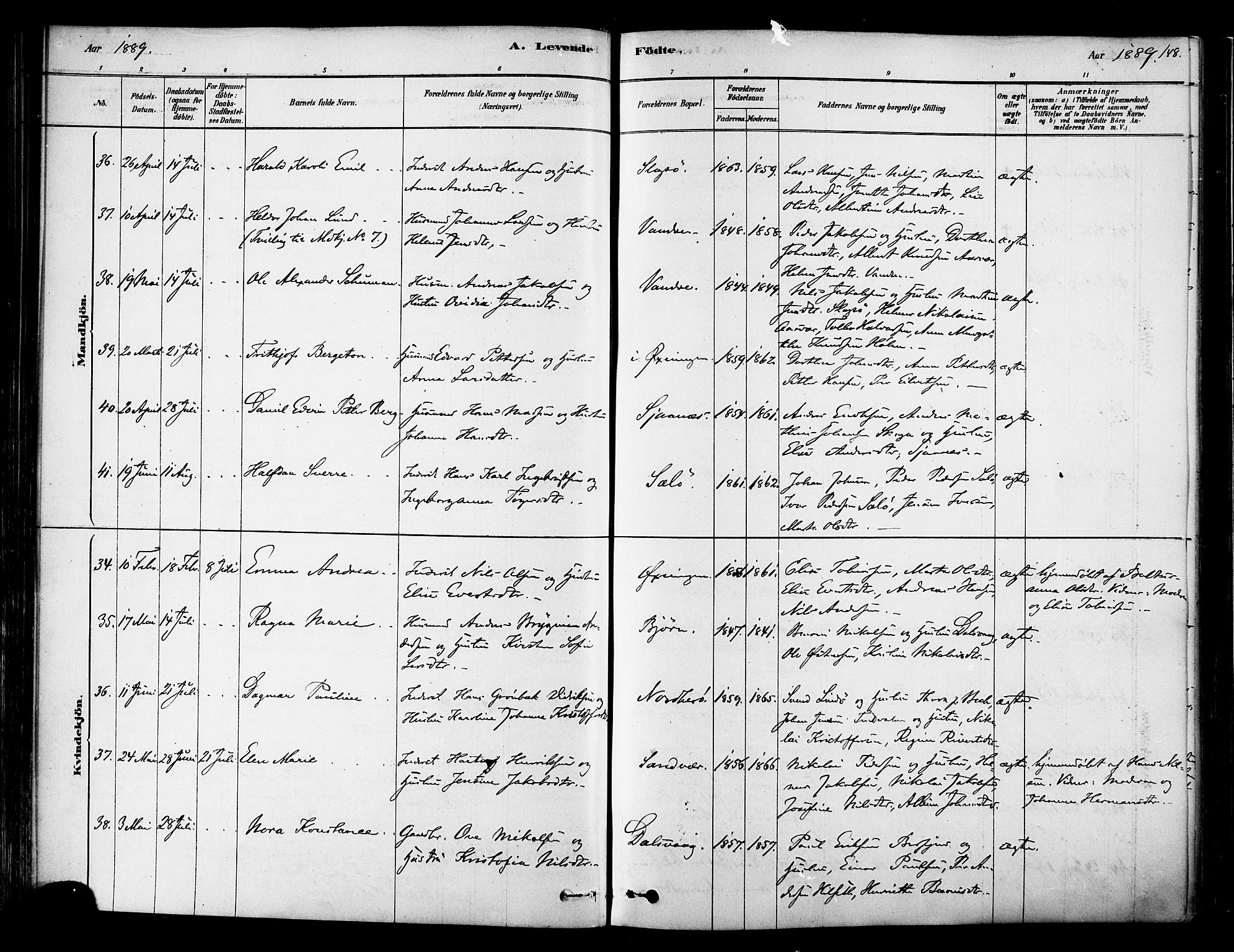 Ministerialprotokoller, klokkerbøker og fødselsregistre - Nordland, AV/SAT-A-1459/834/L0507: Ministerialbok nr. 834A05, 1878-1892, s. 148
