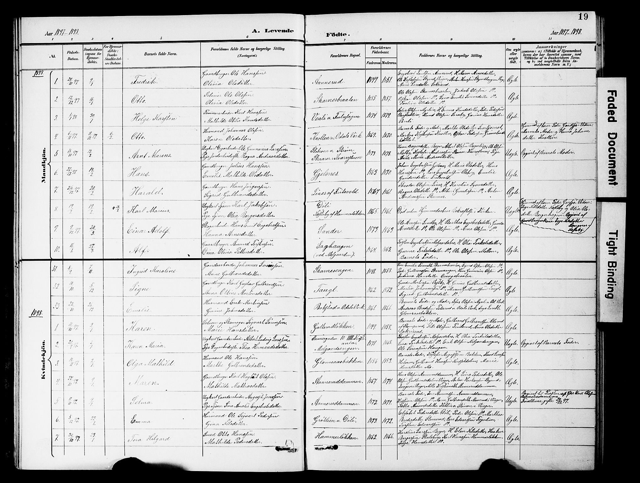 Sør-Odal prestekontor, AV/SAH-PREST-030/H/Ha/Hab/L0001: Klokkerbok nr. 1, 1895-1902, s. 19