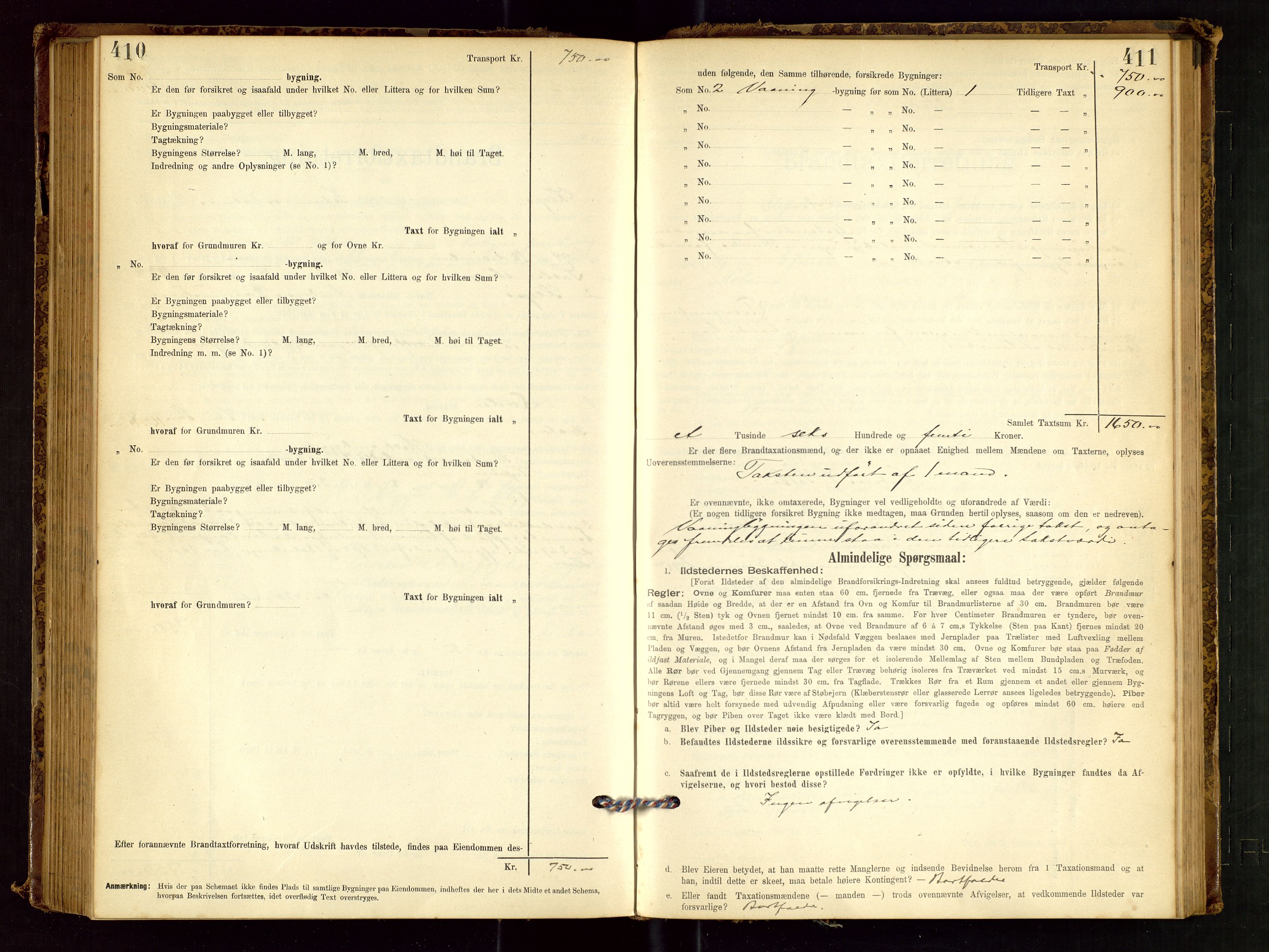 Klepp lensmannskontor, AV/SAST-A-100163/Goc/L0001: "Brandtaxationsprotokol" m/register, 1895-1898, s. 410-411