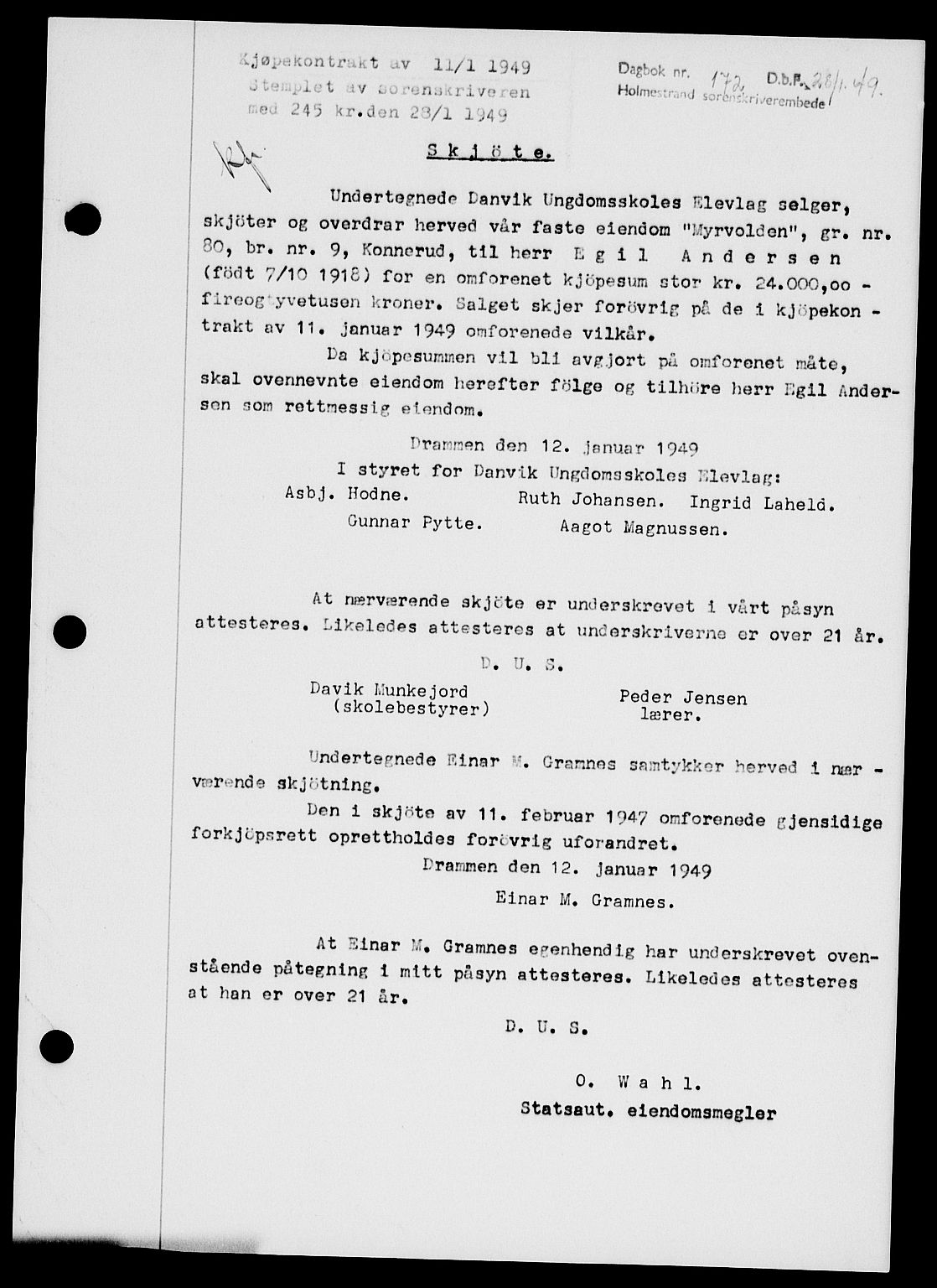 Holmestrand sorenskriveri, SAKO/A-67/G/Ga/Gaa/L0065: Pantebok nr. A-65, 1948-1949, Dagboknr: 172/1949