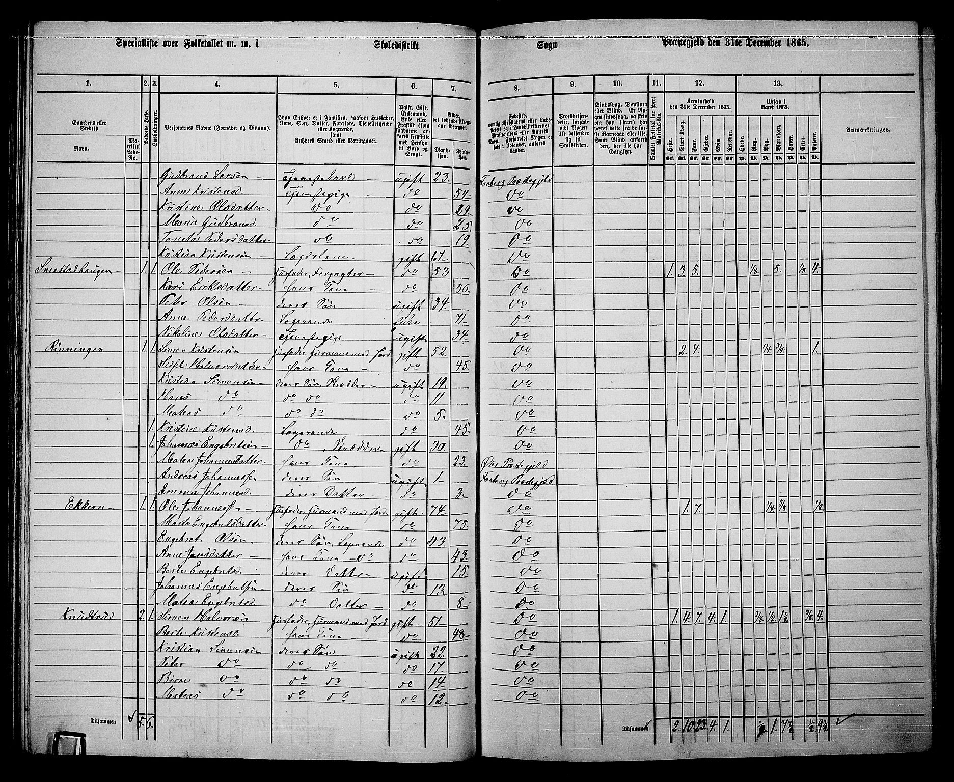 RA, Folketelling 1865 for 0524L Fåberg prestegjeld, Fåberg sokn og Lillehammer landsokn, 1865, s. 97