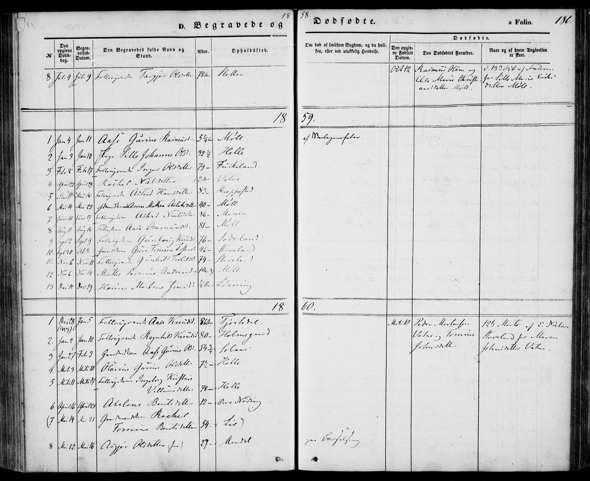 Holum sokneprestkontor, SAK/1111-0022/F/Fa/Faa/L0005: Ministerialbok nr. A 5, 1850-1864, s. 186