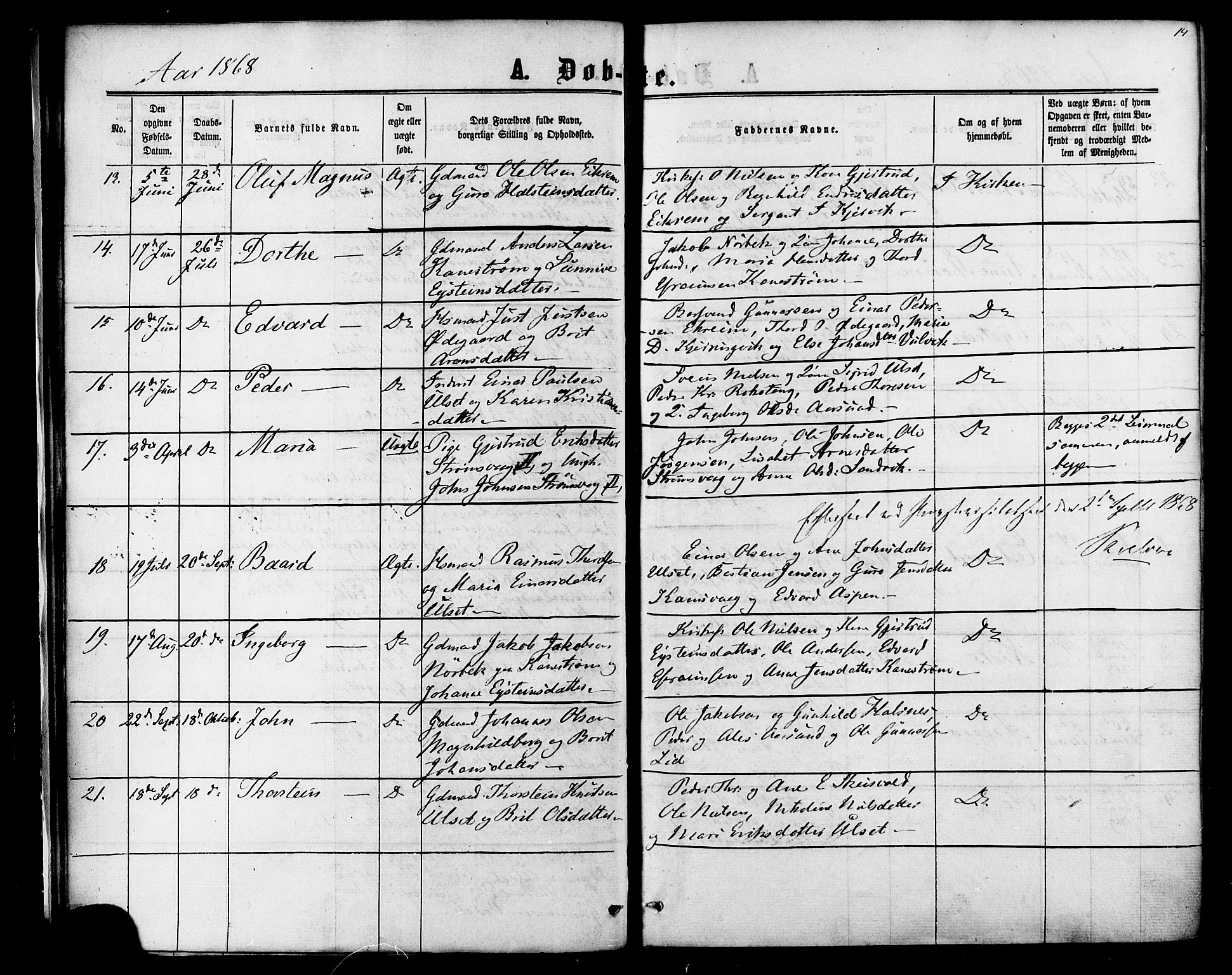 Ministerialprotokoller, klokkerbøker og fødselsregistre - Møre og Romsdal, AV/SAT-A-1454/587/L0999: Ministerialbok nr. 587A01, 1864-1886, s. 14