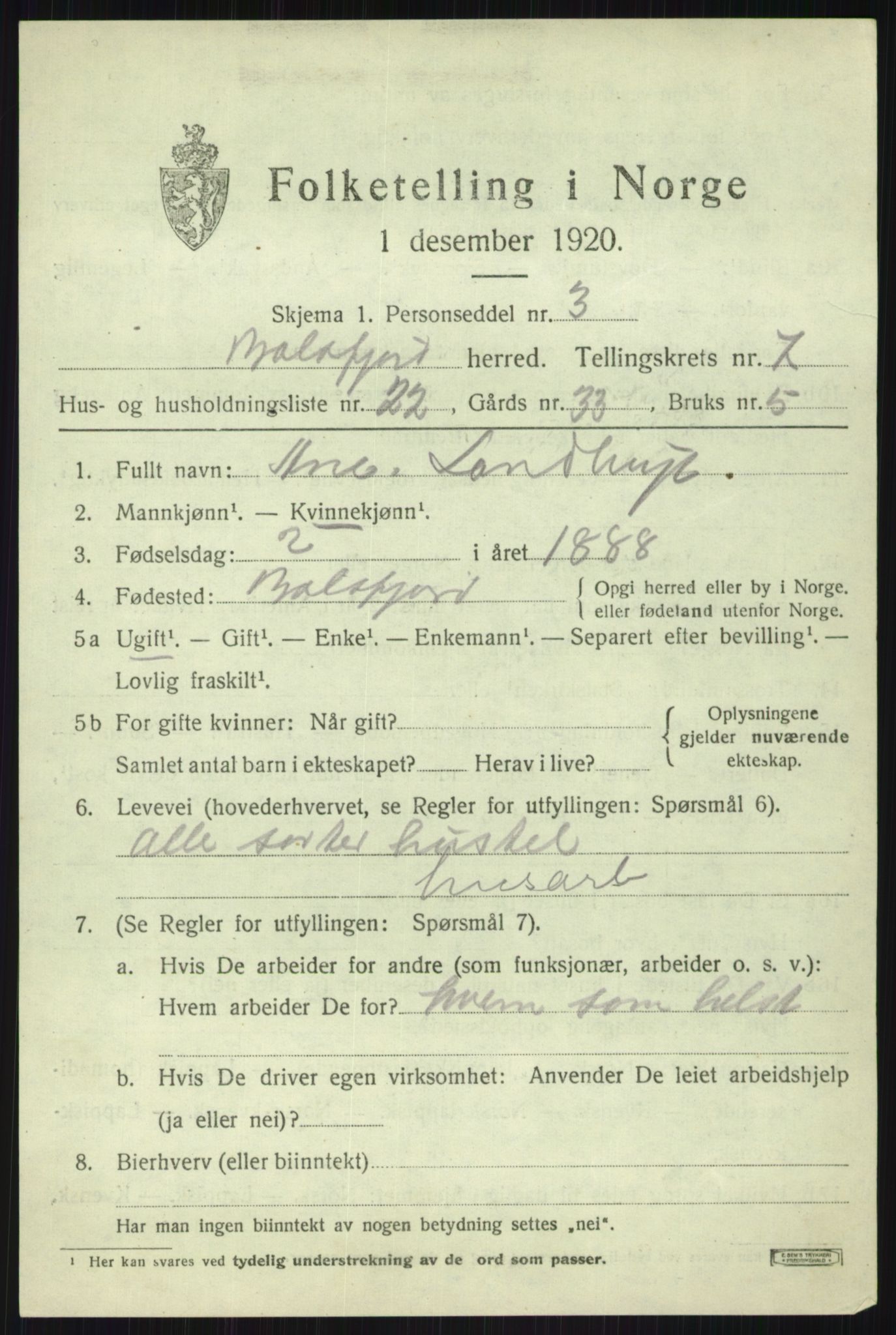 SATØ, Folketelling 1920 for 1933 Balsfjord herred, 1920, s. 4460