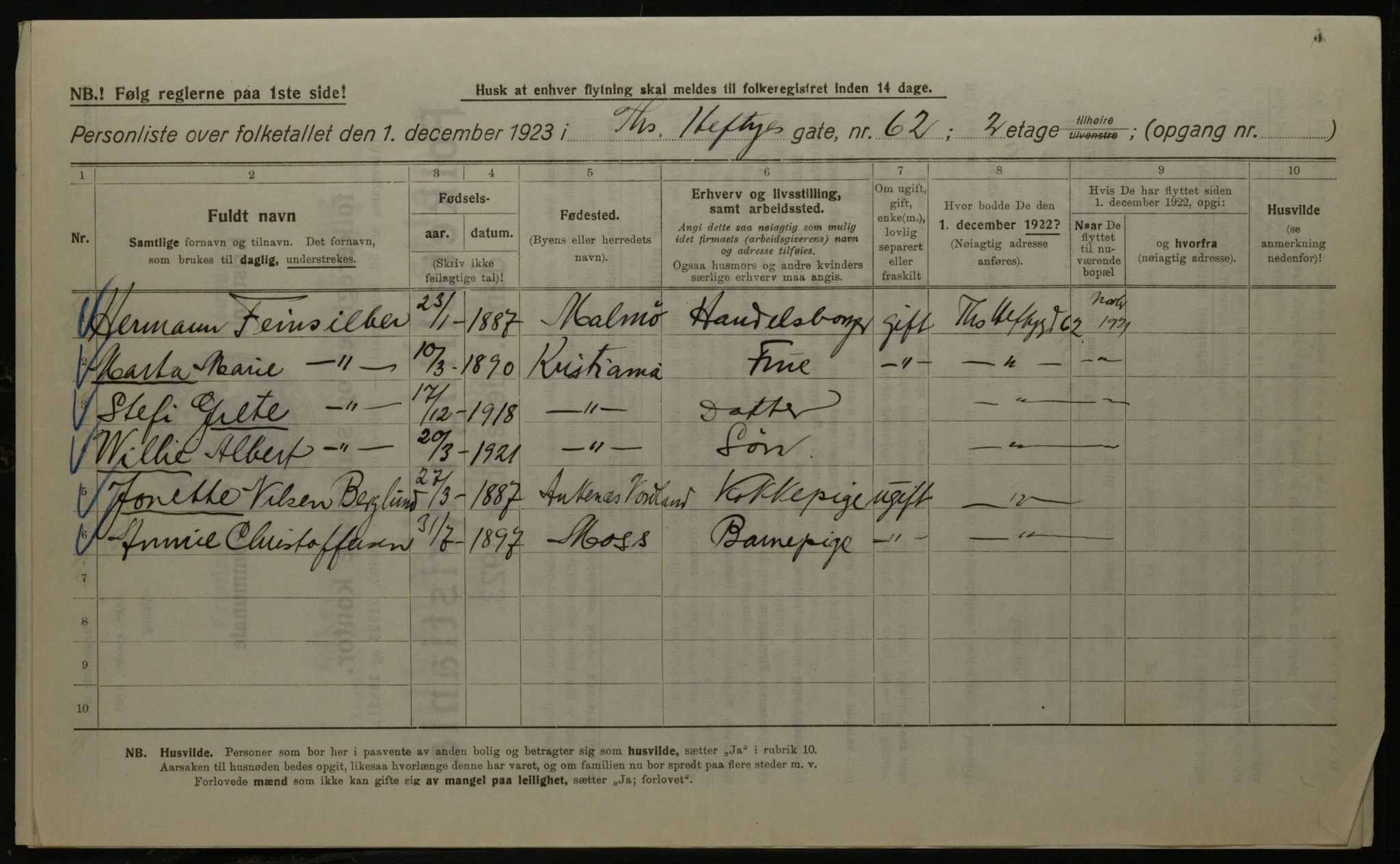 OBA, Kommunal folketelling 1.12.1923 for Kristiania, 1923, s. 120942