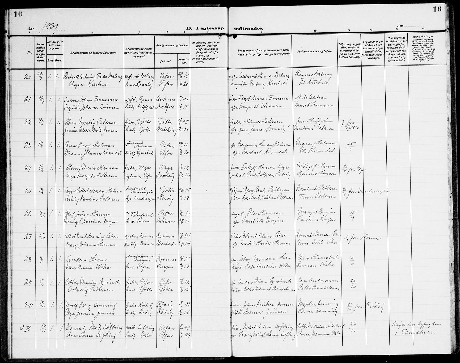 Ministerialprotokoller, klokkerbøker og fødselsregistre - Nordland, AV/SAT-A-1459/820/L0304: Klokkerbok nr. 820C06, 1934-1944, s. 16